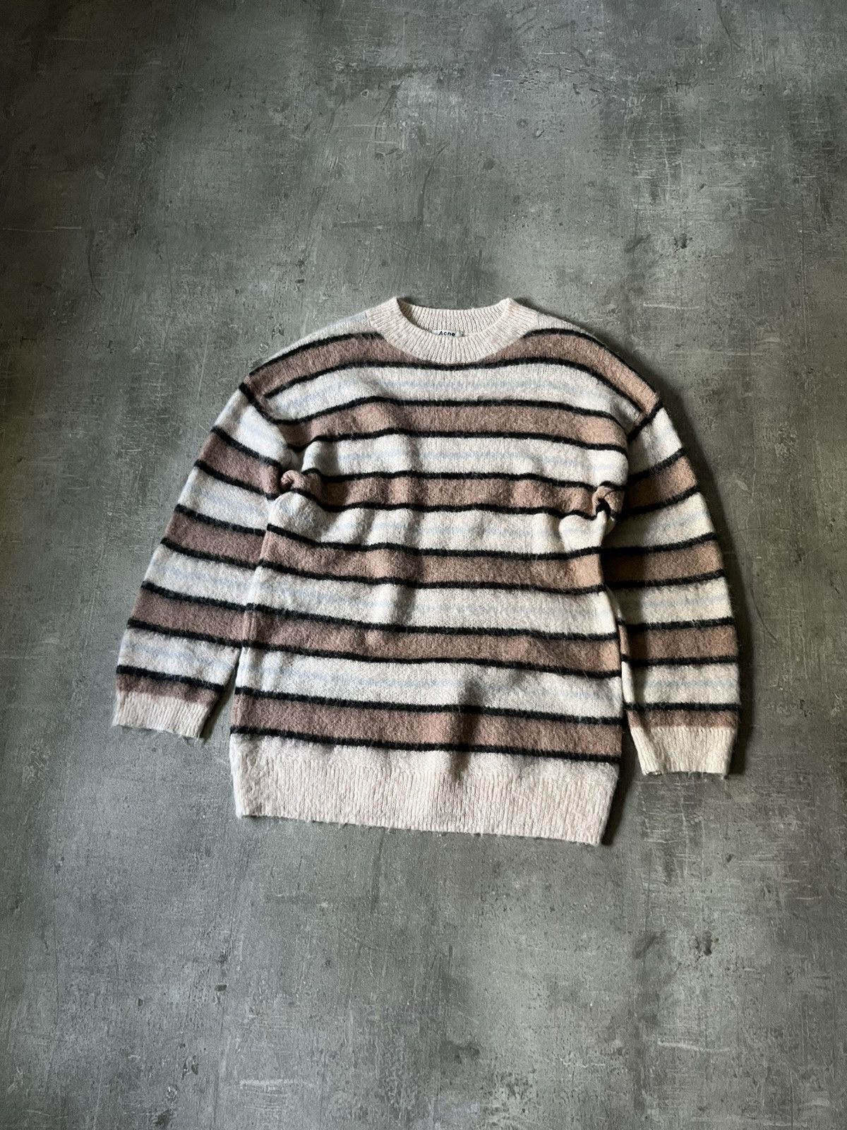 image of Acne Studios Striped Mohair Alpaca Sweater in Beige, Men's (Size Large)