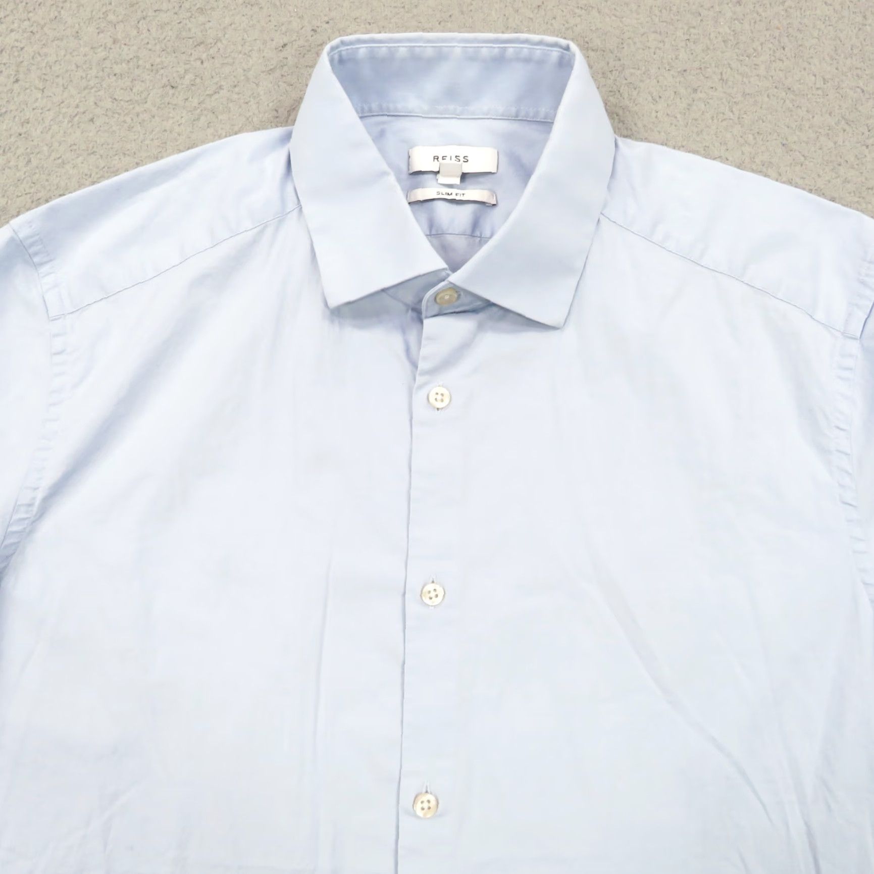 Reiss REISS Shirt Men Large Slim Fit Light Blue Short Sleeve Button Up Poplin Redmayne Size US L / EU 52-54 / 3 - 3 Thumbnail