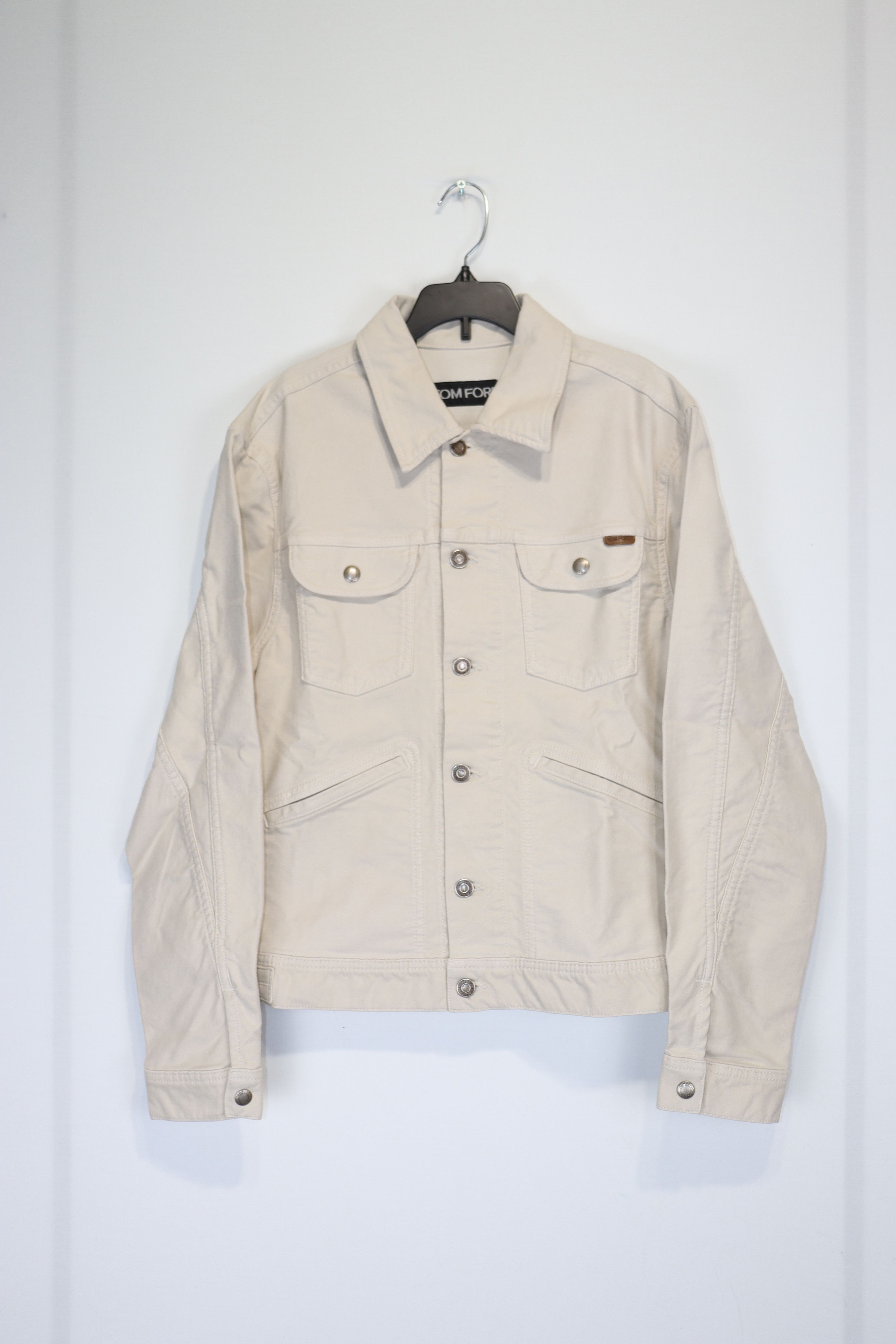 Tom Ford o1rshd1 Campionario Denim Jacket with Leather in White Size US M / EU 48-50 / 2 - 2 Thumbnail