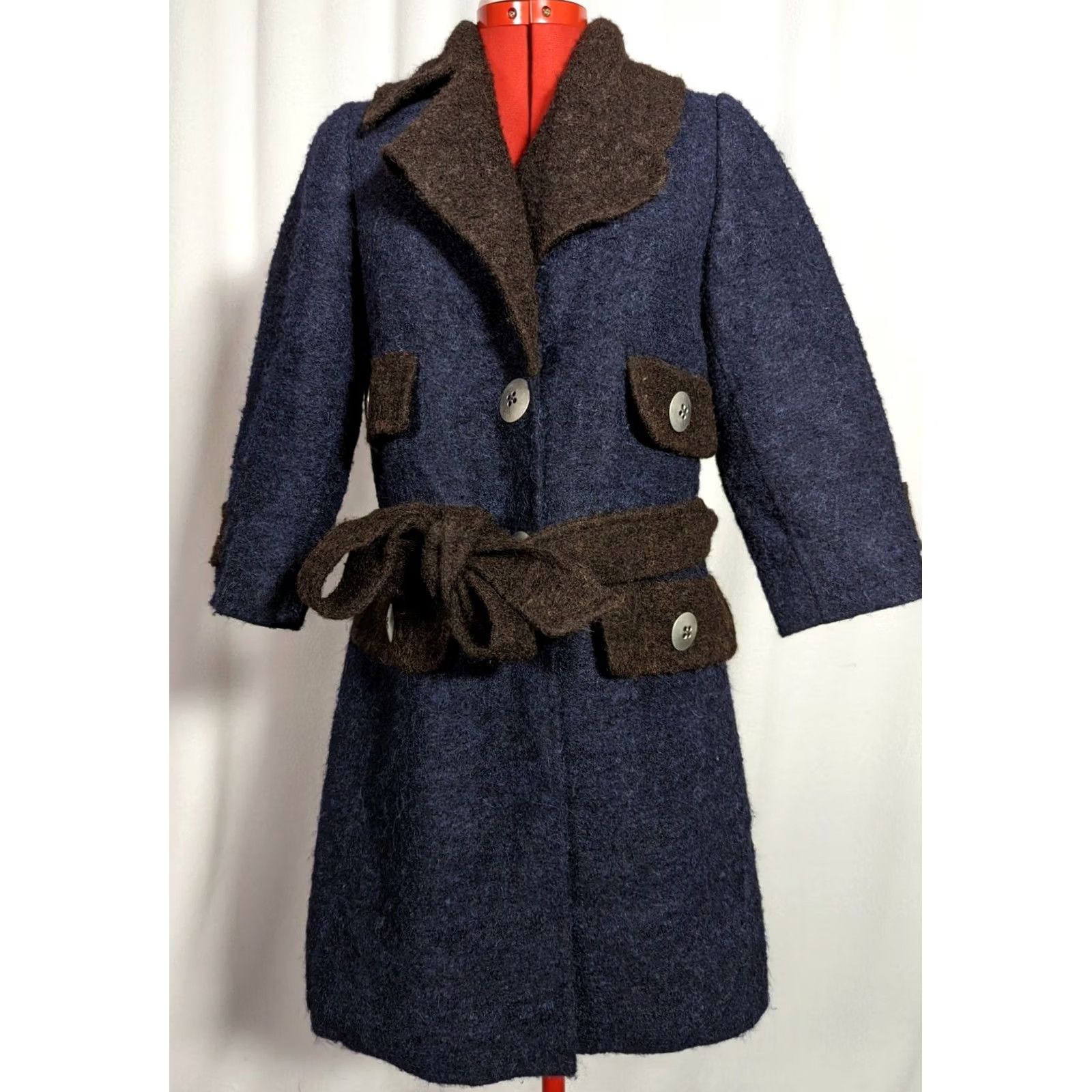Marc Jacobs Marc Jacobs AW 2015 Blue Brown Llama Wool Belted Jacket Size 4 Womens Jacket Long Belted Blue Retro 2010s 2015 Womens Size S / US 4 / IT 40 - 3 Thumbnail