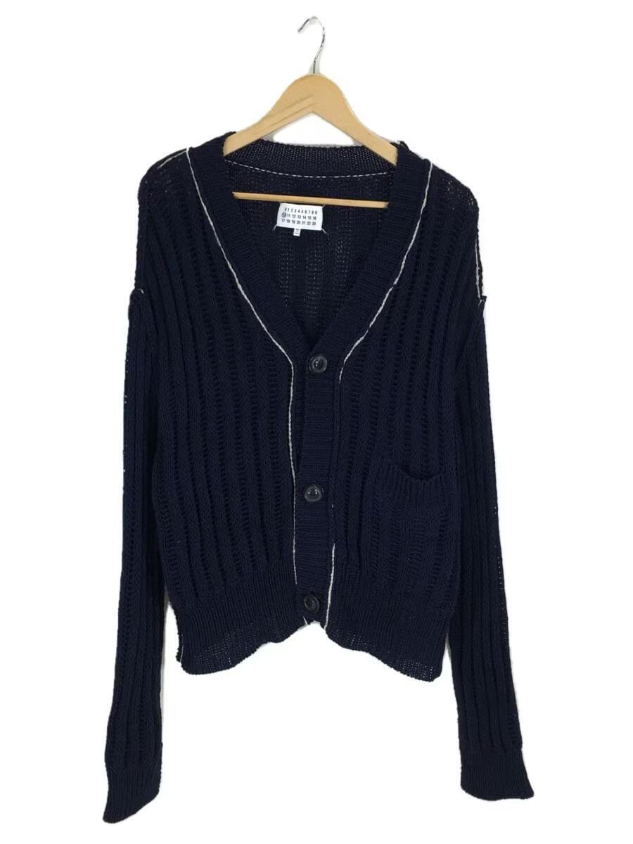Pre-owned Maison Margiela Ss21 Contrast Stitch Weave Knit Cardigan In Navy
