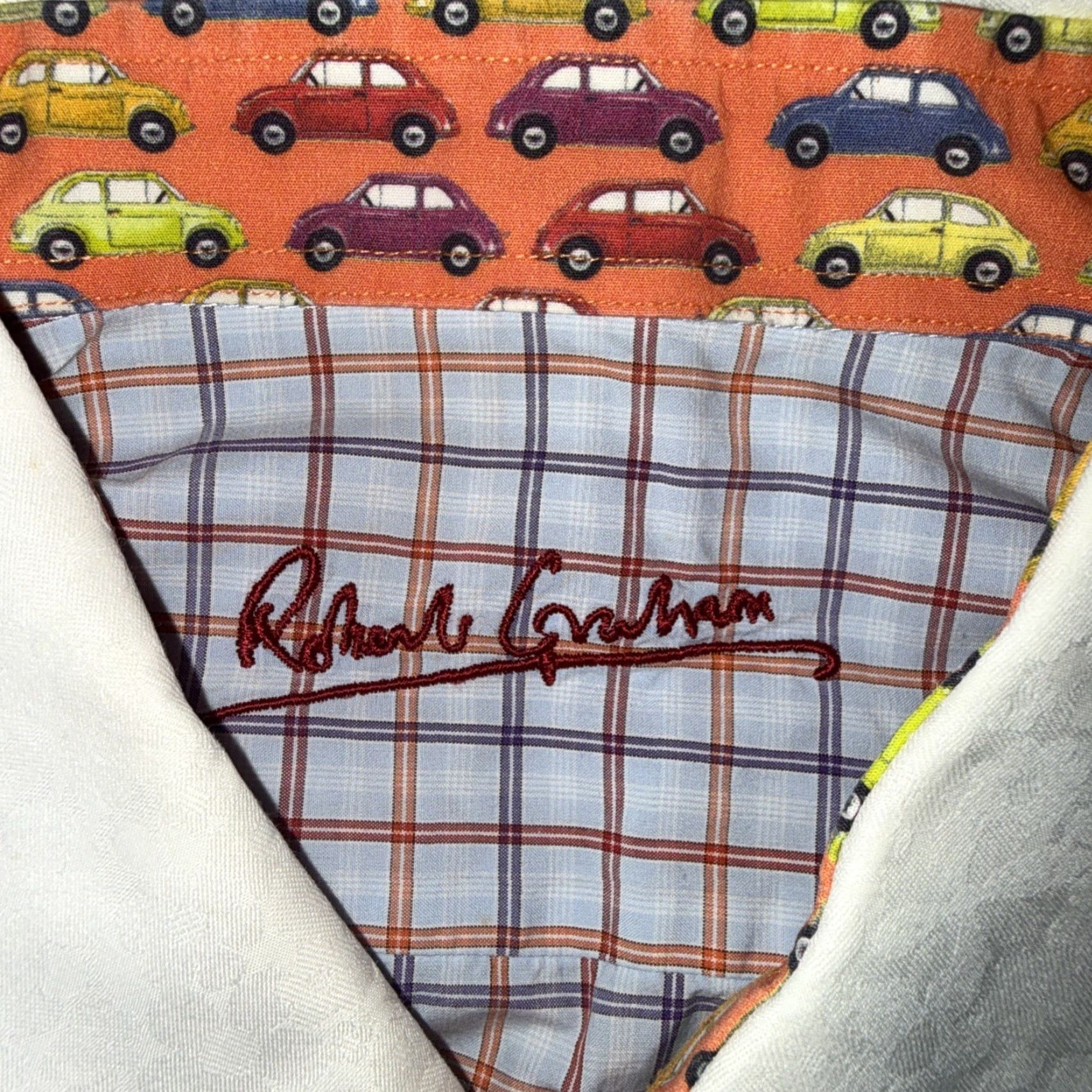 Robert Graham Robert Graham Shirt Men’s Adult XL Blue Orange Windowpane Plaid Long Sleeve Button-Up Collar-Down Embroidered Flip Cuff Size US XL / EU 56 / 4 - 4 Thumbnail