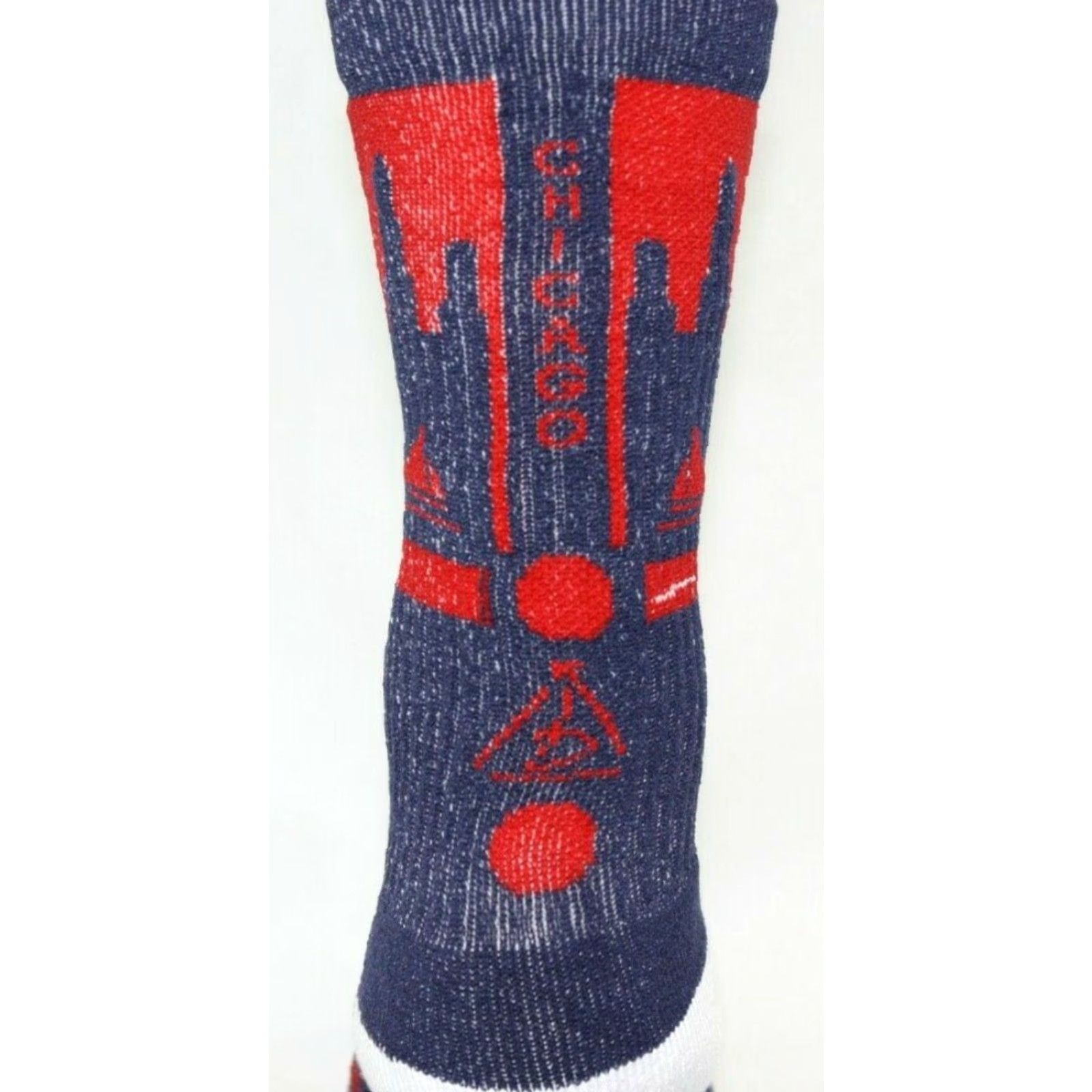 Vintage Rep It City Chicago City Socks Mens Basketball Navy Blue Red White CoolMax Socks M/L Sneakers 50/50/10% Spandex USA Mens Size ONE SIZE - 2 Thumbnail