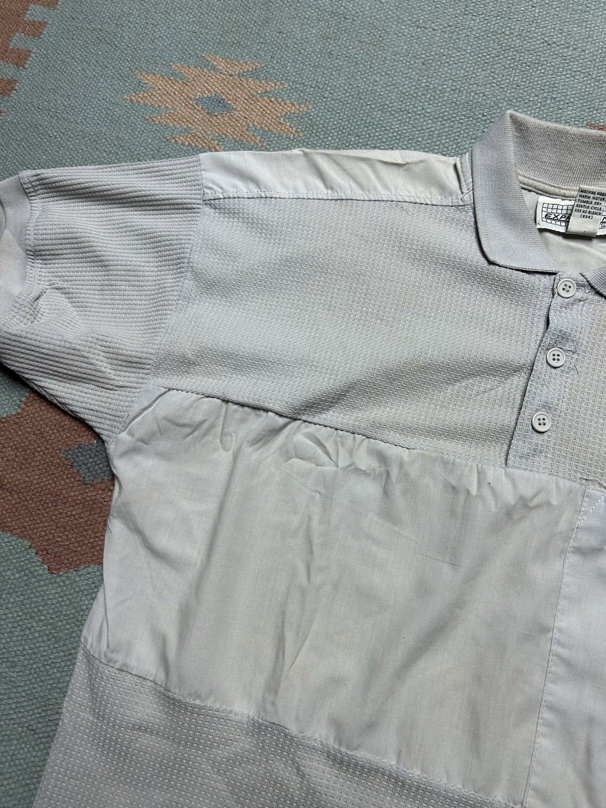 Vintage Vintage 80s polo shirt waffle knit mesh gray mod boxy medium Size US M / EU 48-50 / 2 - 4 Thumbnail