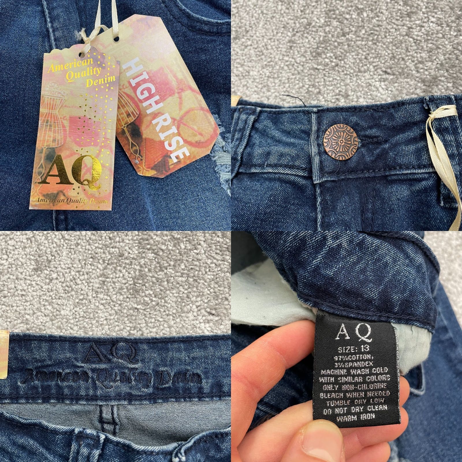 Vintage American Quality Jeans Juniors 13 High Rise Distressed Dark Blue 30x30 NWT Denim Size 34" / US 12 / IT 48 - 8 Thumbnail
