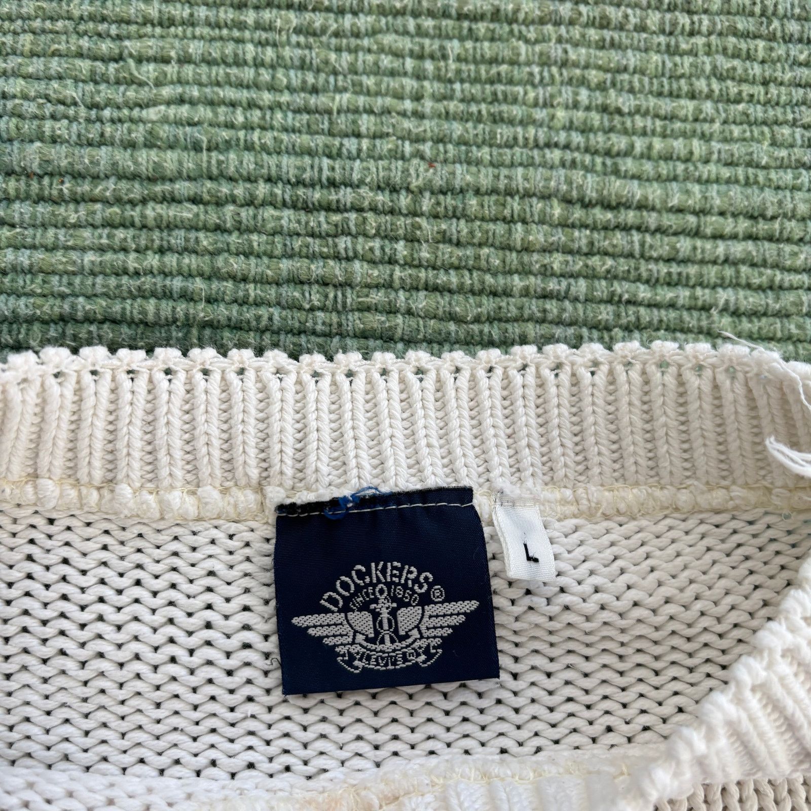 Dockers × Vintage Vintage Dockers white cotton knit boat anchor sweatshirt Size US L / EU 52-54 / 3 - 3 Thumbnail