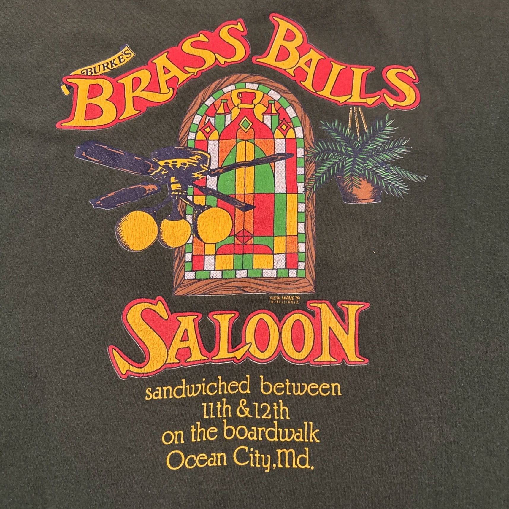 Fruit Of The Loom VINTAGE Brass Balls Saloon T-Shirt Ocean City MD | Adult Regular Short Sleeve Green Size L Mens Shirt Summer Beach Boardwalk 90s Theme Size US L / EU 52-54 / 3 - 7 Thumbnail