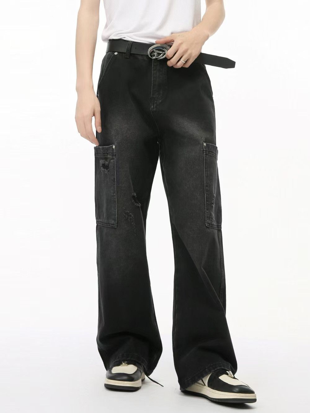 Japanese Brand × Jean High street ripped side pocket washed denim work trousers Size US 33 - 2 Thumbnail
