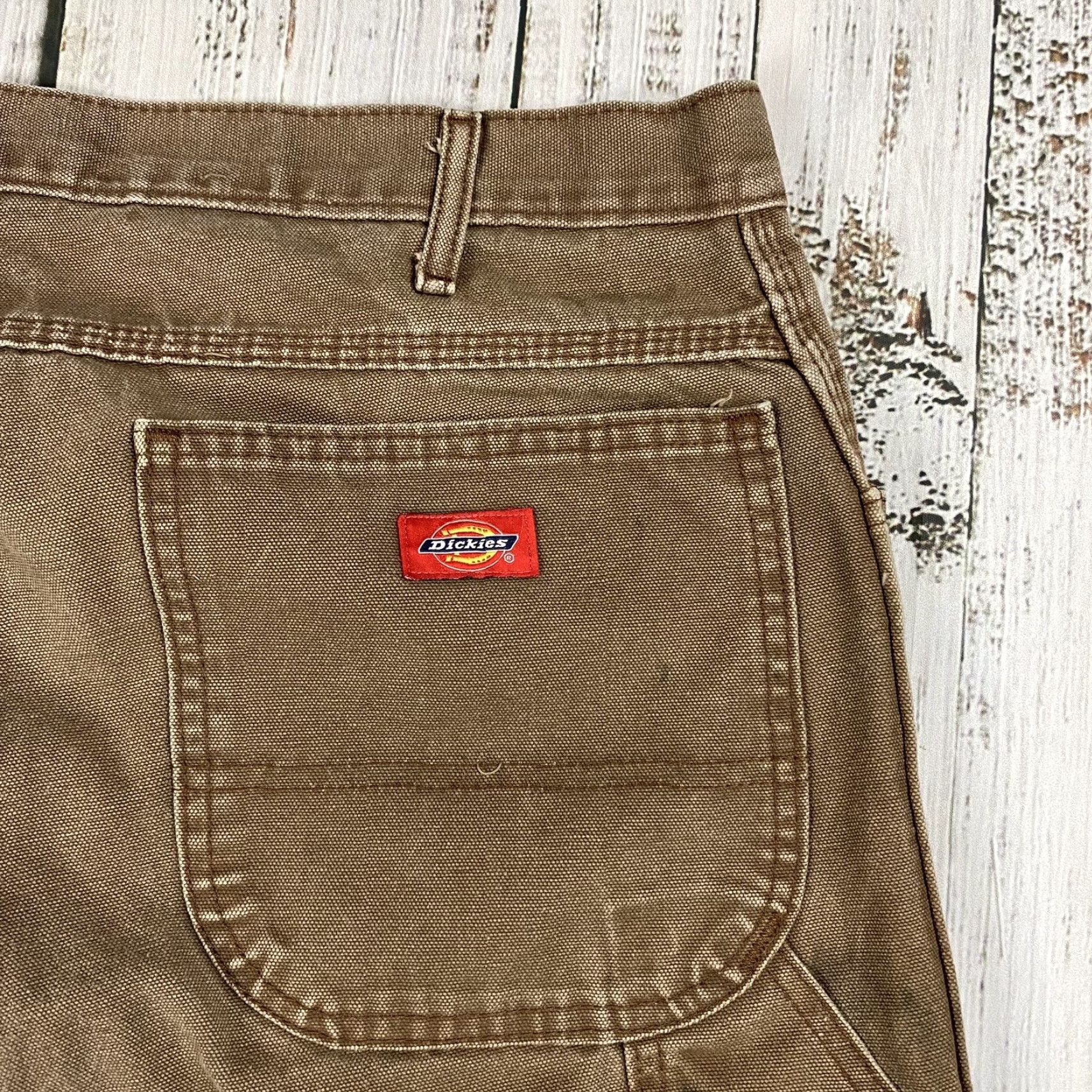 Dickies DICKIES Mens Relaxed Straight Leg Duck Carpenter Pants Distressed Brown 38x34 Size US 38 / EU 54 - 2 Thumbnail