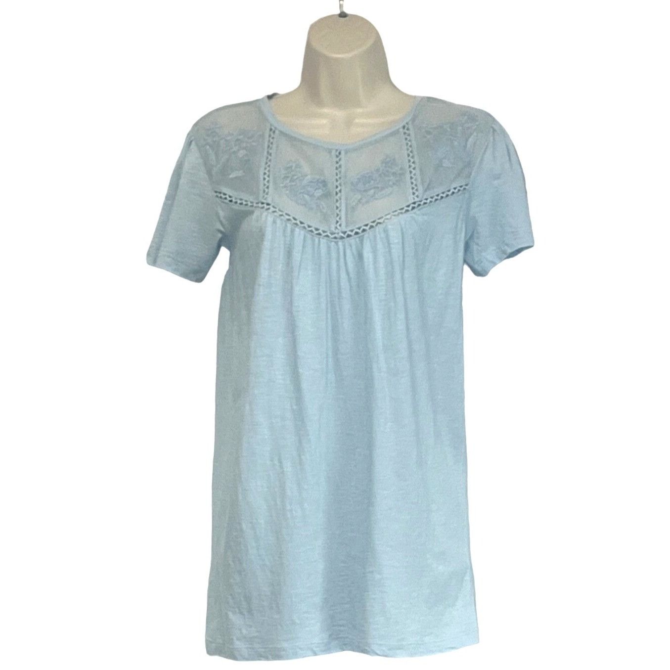 Other Caslon Embroidered Yoke Tee in Blue Falls, Sz. XXS Size XXS / US 00 / IT 34 - 3 Thumbnail