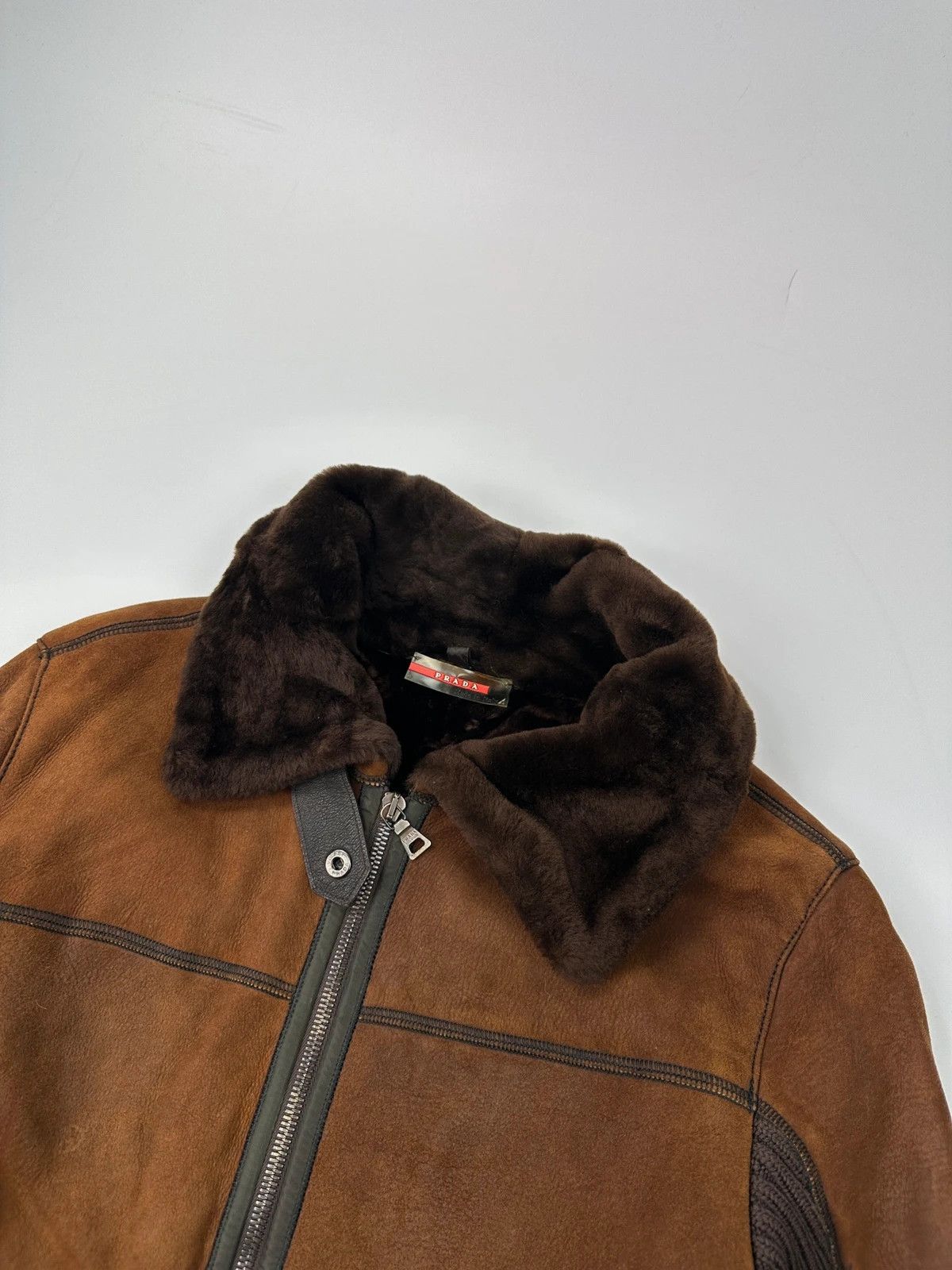 Prada Prada Sport FW01-05 Brown Leather & Wool Belted Coat Size L / US 10 / IT 46 - 3 Thumbnail