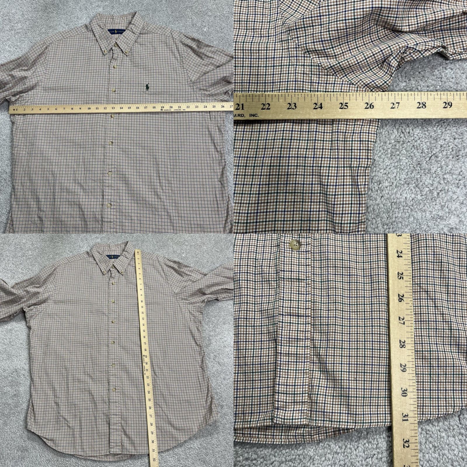 Polo Ralph Lauren VINTAGE Polo Ralph Lauren Shirt Mens 2XL Plaid Tan Blue Long Sleeve Button Green Pony Size US XXL / EU 58 / 5 - 8 Thumbnail