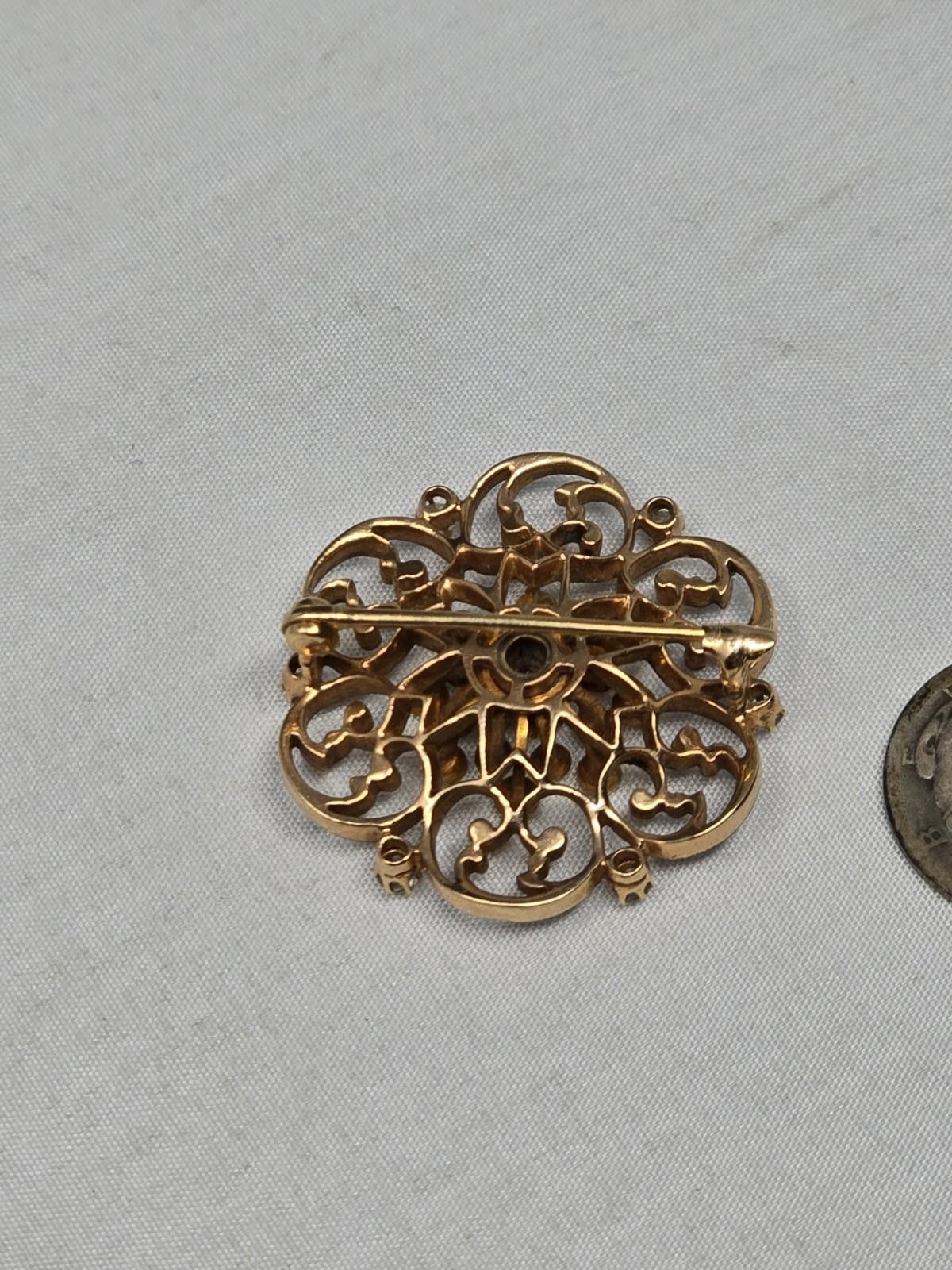 Other Antique 14K Gold Diamond Black Enamel Filigree Brooch 1ct Size ONE SIZE - 5 Thumbnail