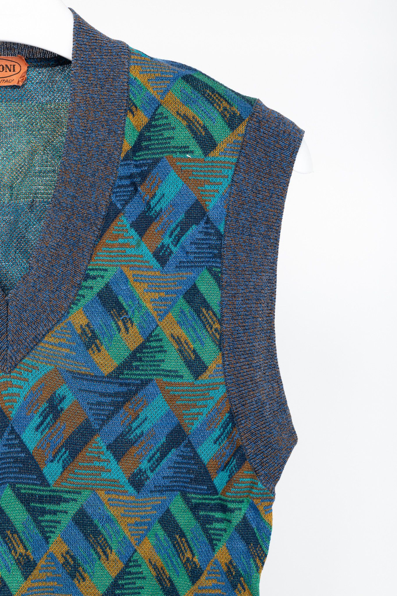 Missoni Missoni 80's-Vintage Cotton Triangle-Jacquard Sweater Vest Size L / US 10 / IT 46 - 5 Thumbnail