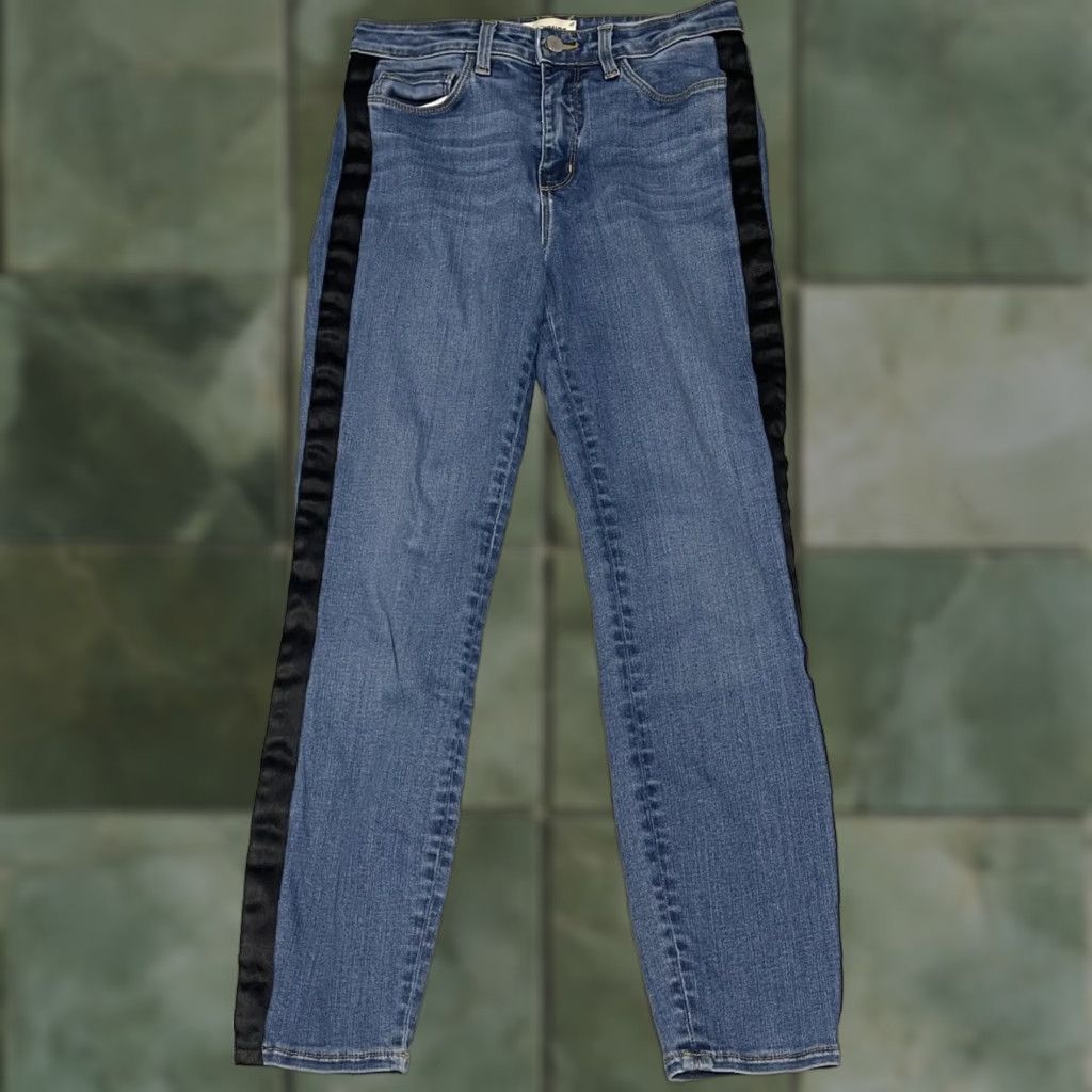L'AGENCE L’AGENCE Blue Skinny Jeans Margot High Rise Ankle 27 Black Satin Stripe Women Regular Jeans 5-Pocket 90s Style Size 27" / US 4 / IT 40 - 1 Thumbnail