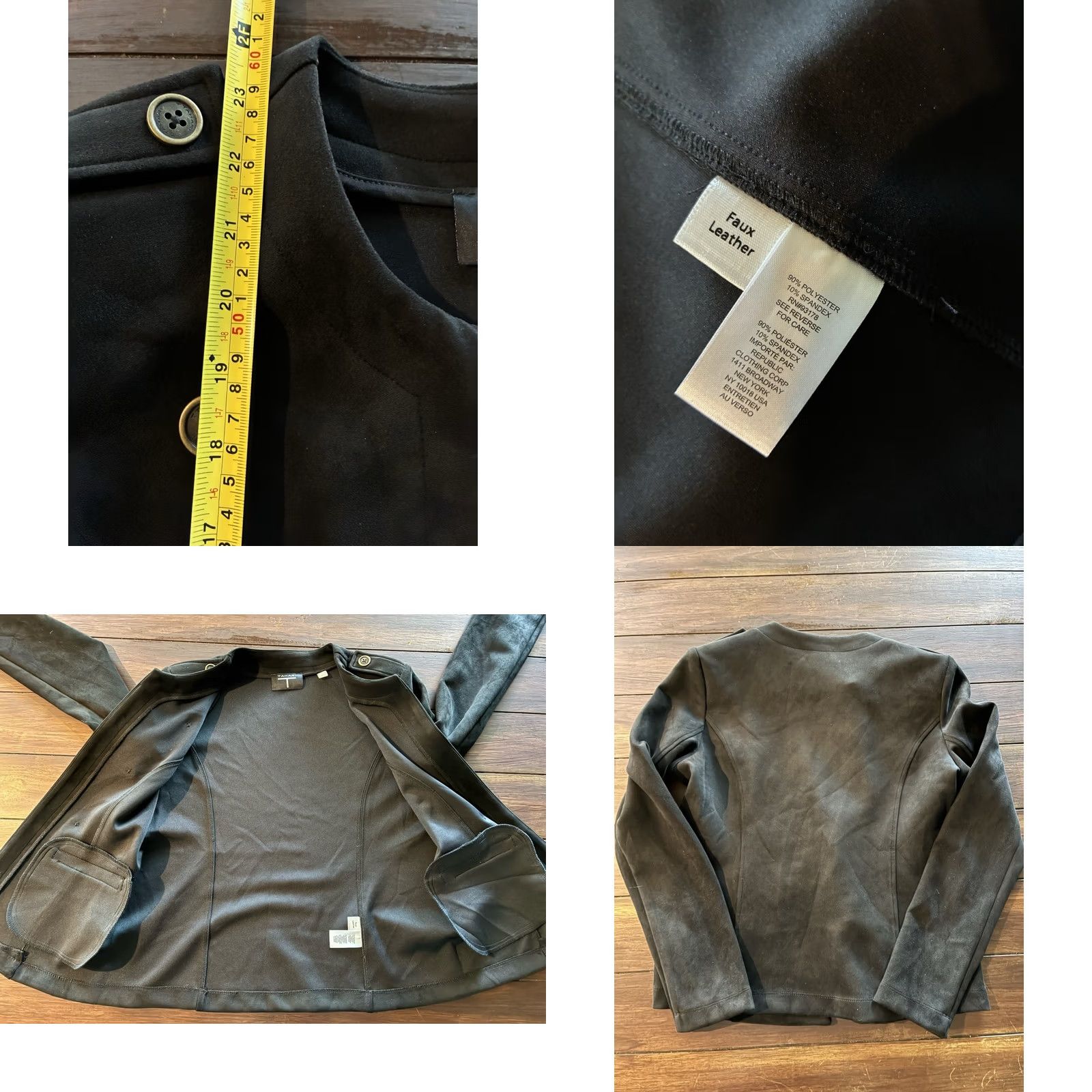 Vintage Tahari Womens Open Jacket Top Black Faux Leather Polyester Spandex 8 Size M / US 6-8 / IT 42-44 - 8 Thumbnail