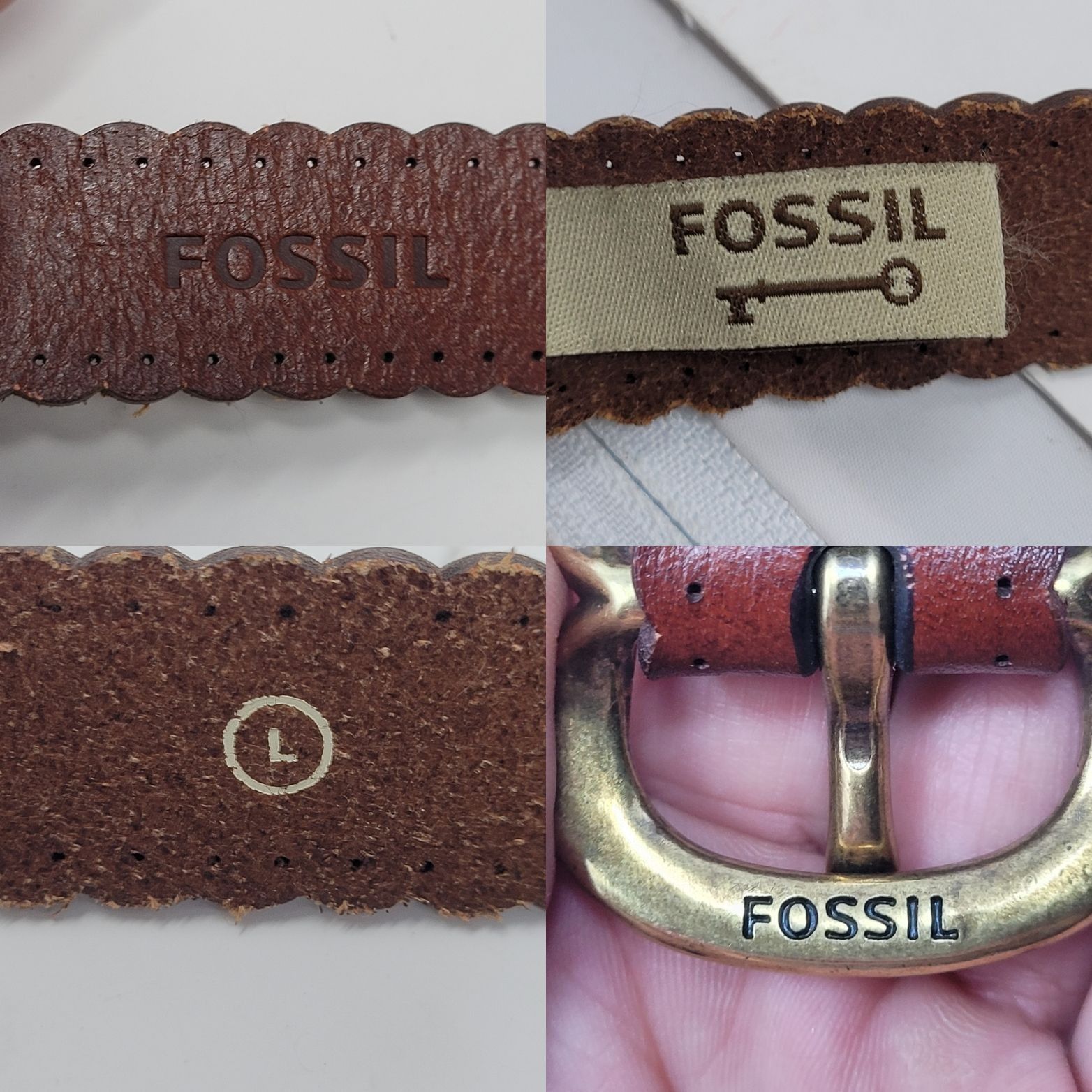 Fossil Vintage Fossil Womens Brown Leather Belt L Scalloped Perfora Size ONE SIZE - 3 Thumbnail
