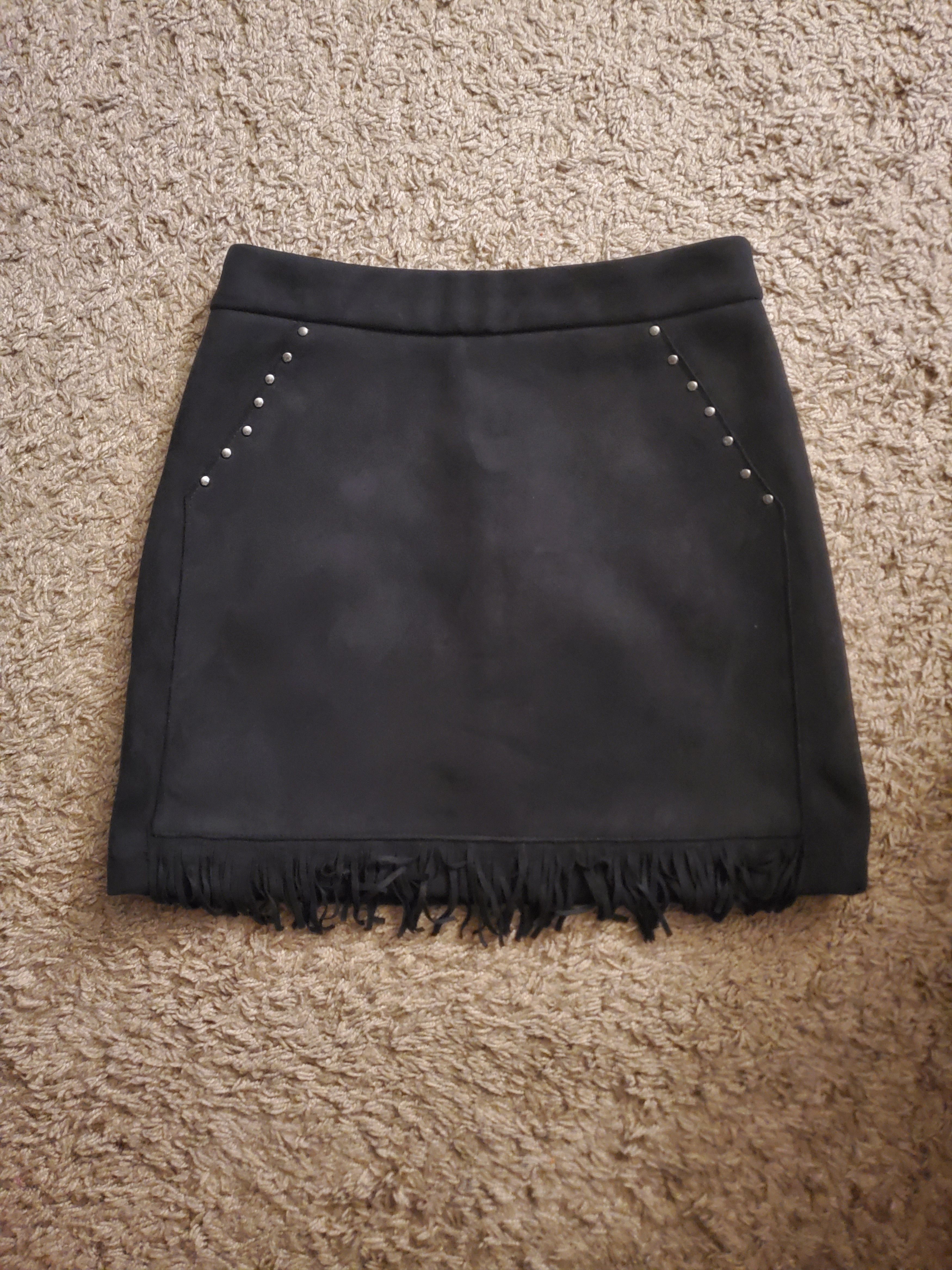Other Black mini skirt with fringe + stud accents-size S Size 27" / US 4 / IT 40 - 1 Thumbnail
