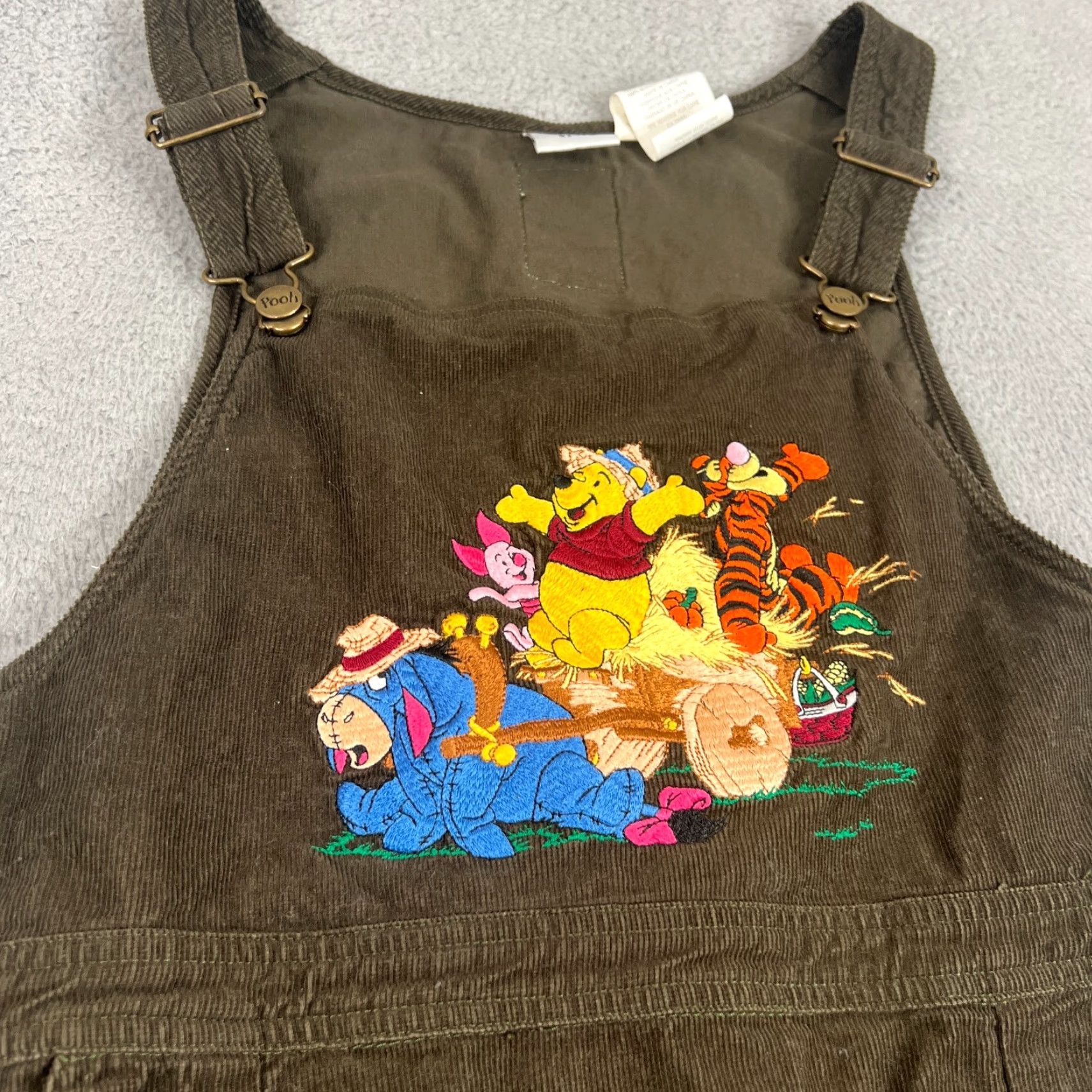 Disney VINTAGE Disney Winnie the Pooh Embroidered Green Corduroy Overall Dress XL Size 40" / US 18 - 4 Thumbnail