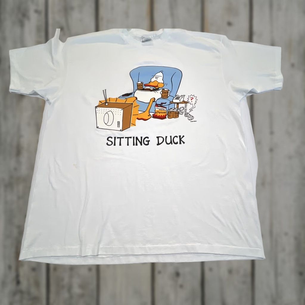 Hanes VINTAGE Sitting Duck T Shirt Men XL Single Stitch Graphic Duck Lite Quackerz Size US XL / EU 56 / 4 - 1 Thumbnail