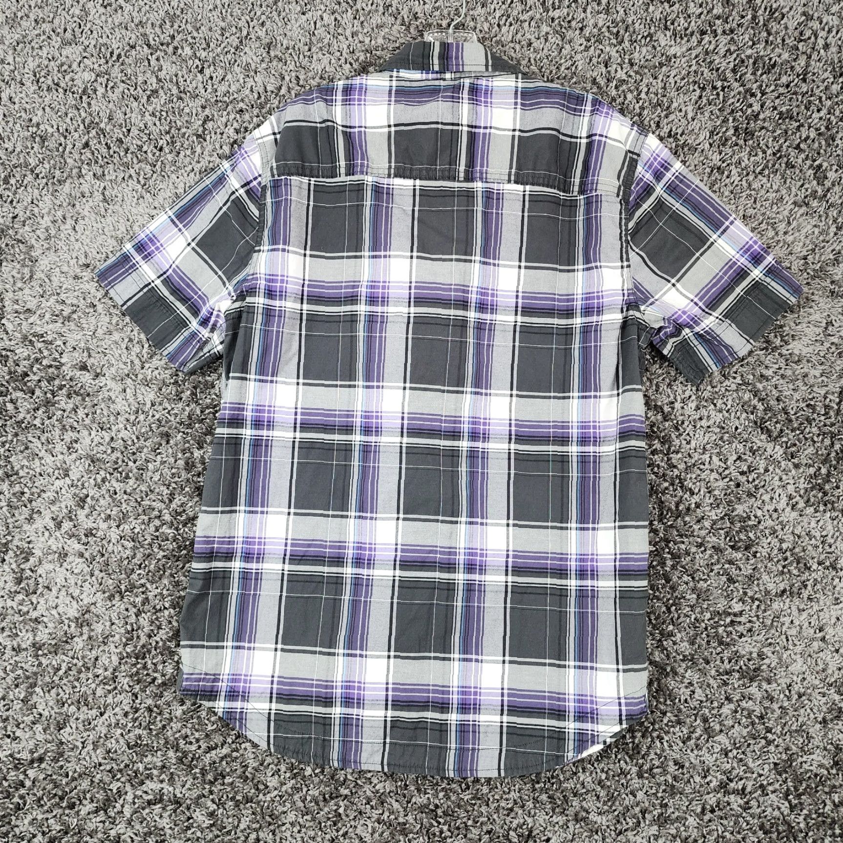 Vintage Helix Mens Plaid Short Sleeve Button Up Shirt Large Black Purple Size US 33 - 6 Thumbnail