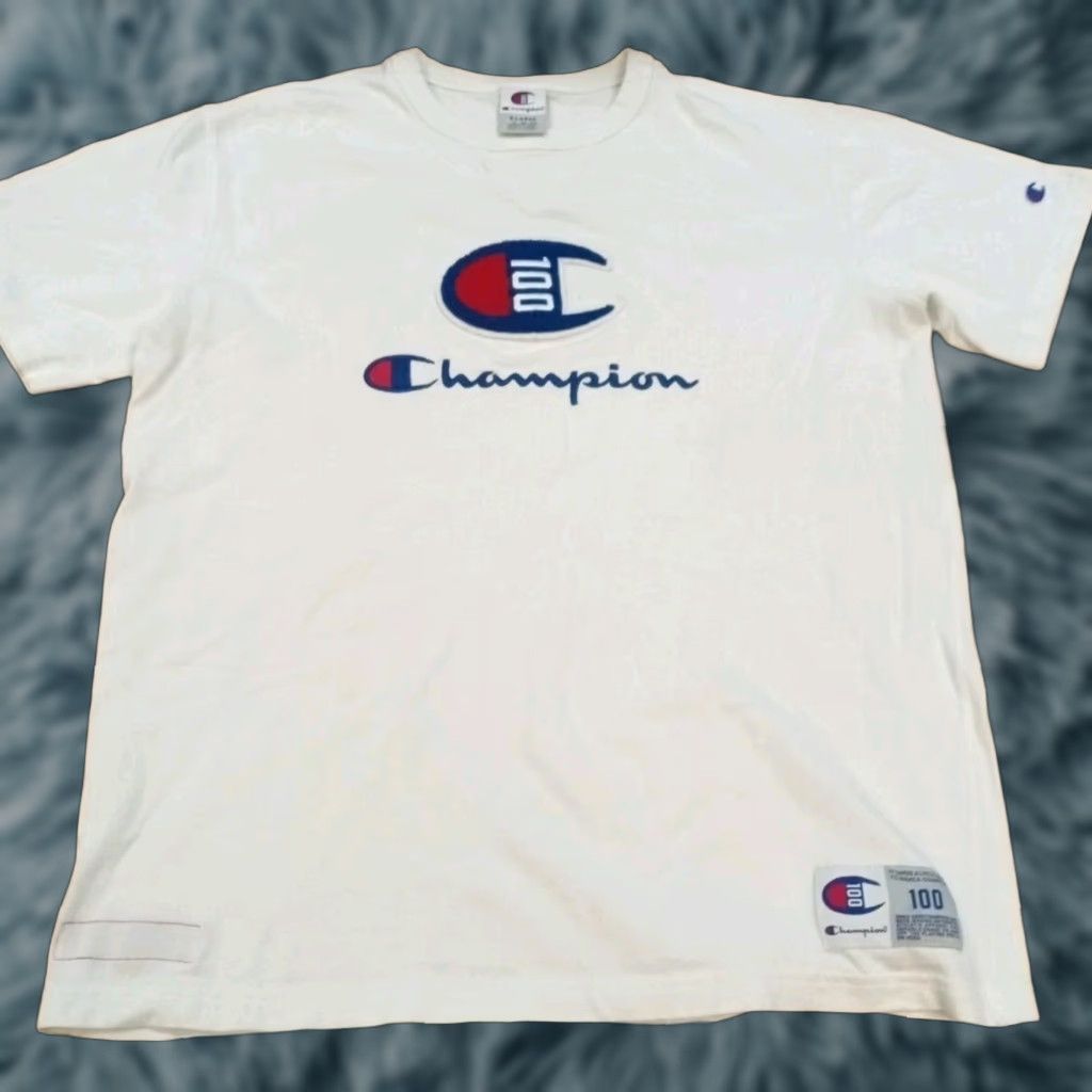 Champion VINTAGE Champion XL Embroidered SS T-Shirt Men White Cotton Crew Neck Short Sleeve 90s Sports Easy Care Breathing All Seasons Size US XL / EU 56 / 4 - 1 Thumbnail