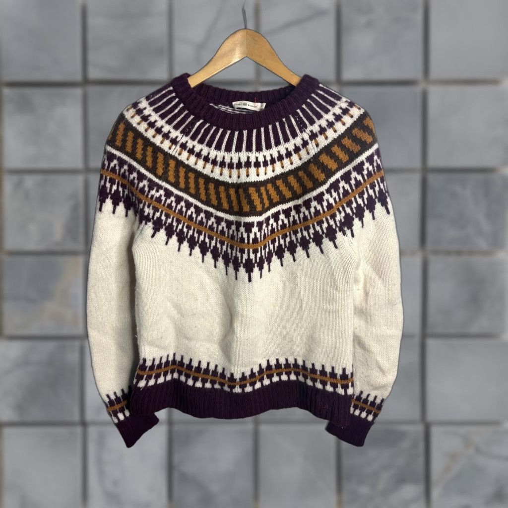 Tory Burch Tory Burch Sweater Womens Large White Fair Isle Wool Blend Crewneck Pullover Size L / US 10 / IT 46 - 1 Thumbnail