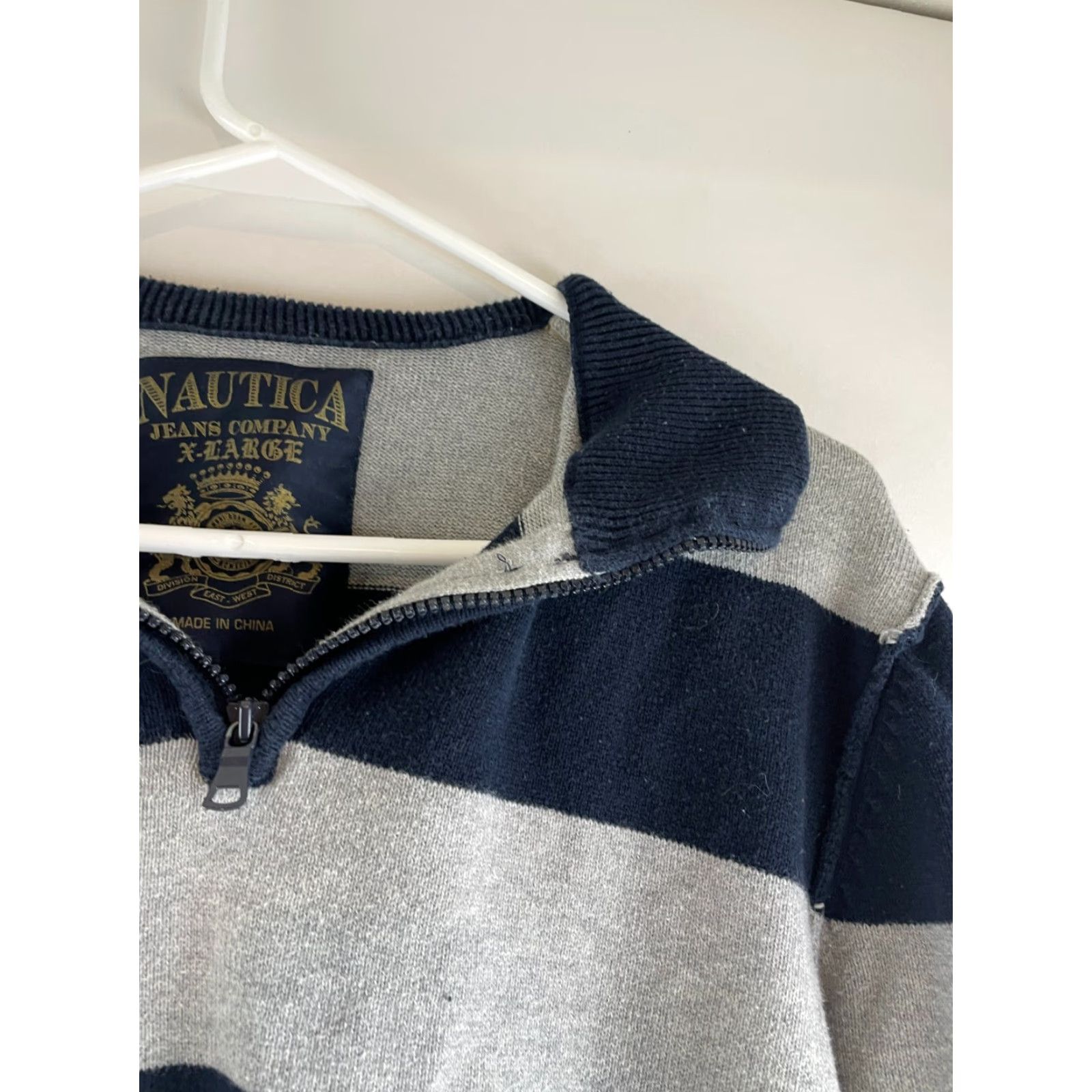 Nautica Nautica Sweater Men XL Navy Blue Gray Stripe Embroidered Patch Runs Small Size US XL / EU 56 / 4 - 3 Thumbnail