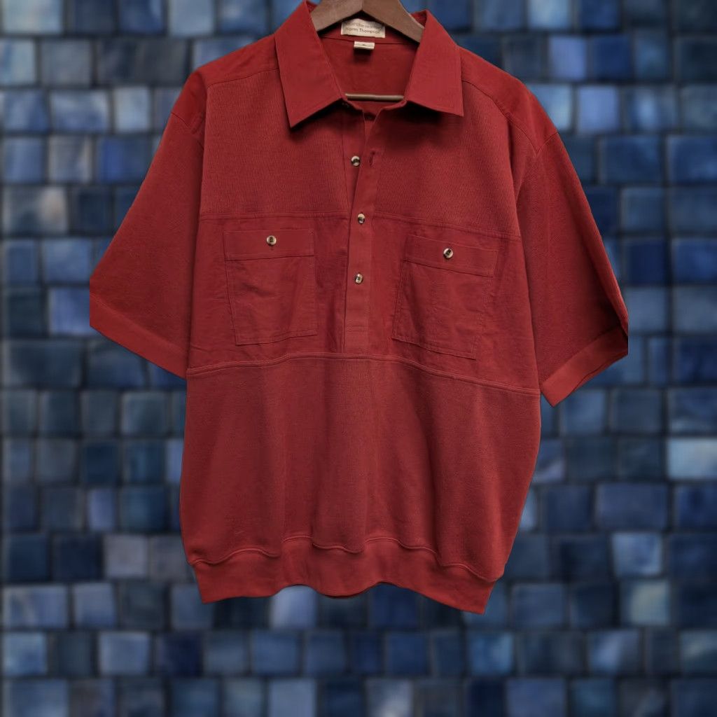 Jim Thompson VINTAGE Norm Thompson Rugby Shirt XL Red Dad Wise Guy Button-Up Men Short Sleeve Size US XL / EU 56 / 4 - 1 Thumbnail