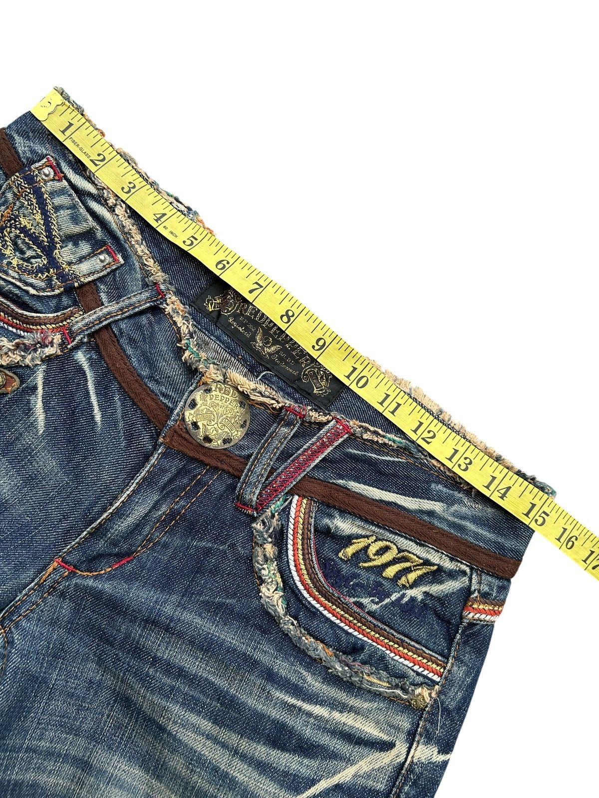 If Six Was Nine × KMRii × Le Grande Bleu (L.G.B.) ☠️ Red Papper Japanese Punk Rusty Faded Denim Jeans Lowrise Size US 30 / EU 46 - 19 Thumbnail