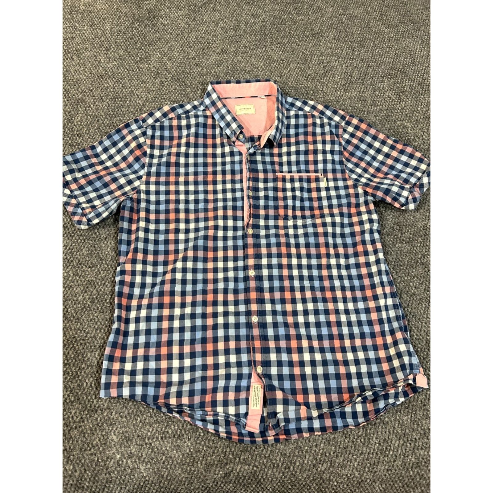 Vintage 7 Diamonds Shirt Mens XL Blue Pink Check Short Sleeve Button Front Cotton Casual Size US XL / EU 56 / 4 - 3 Thumbnail