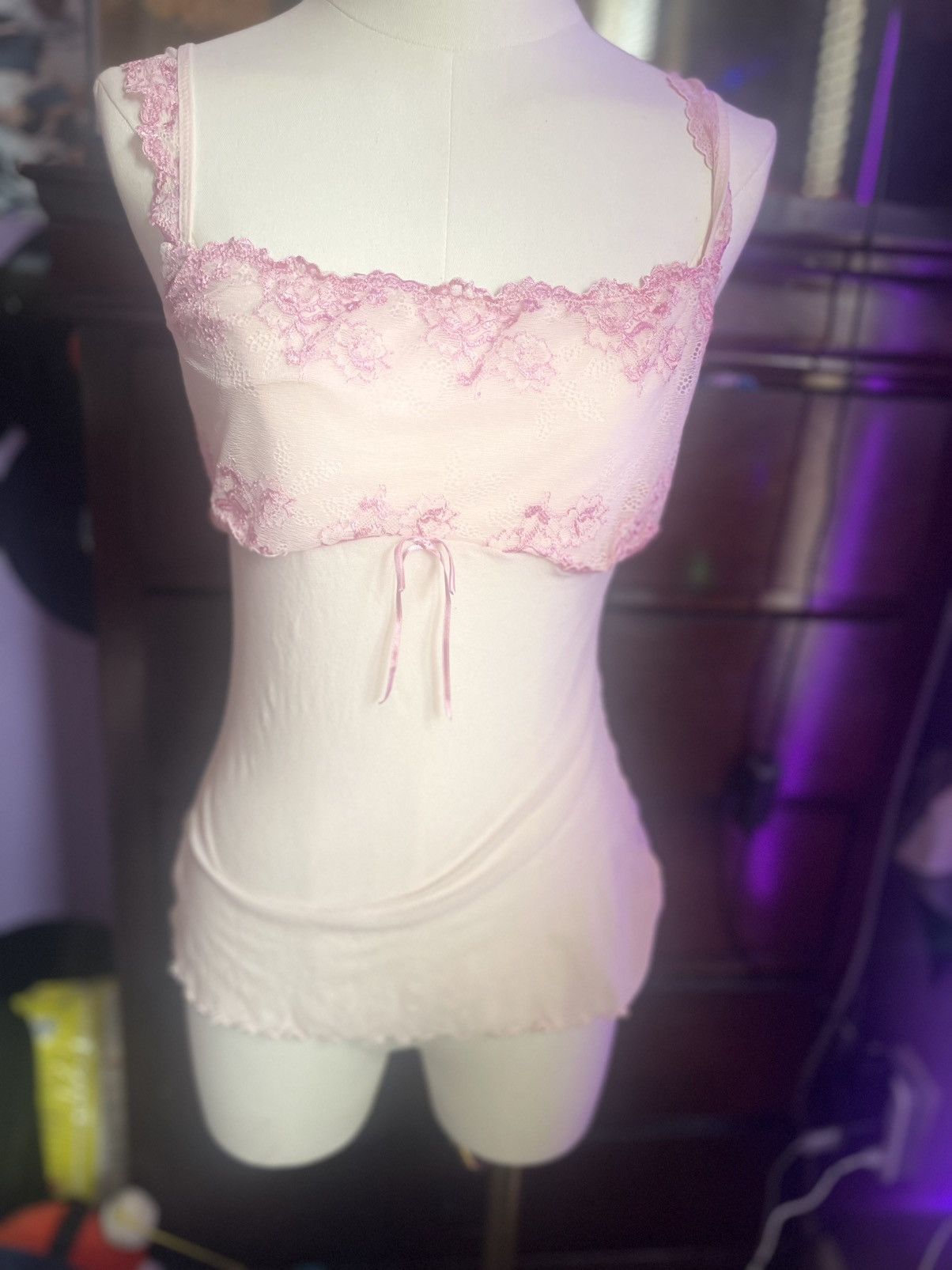 Other Vintage Baby Pink Gilligan O Malley Mesh cami top. Size XL / US 12-14 / IT 48-50 - 4 Thumbnail