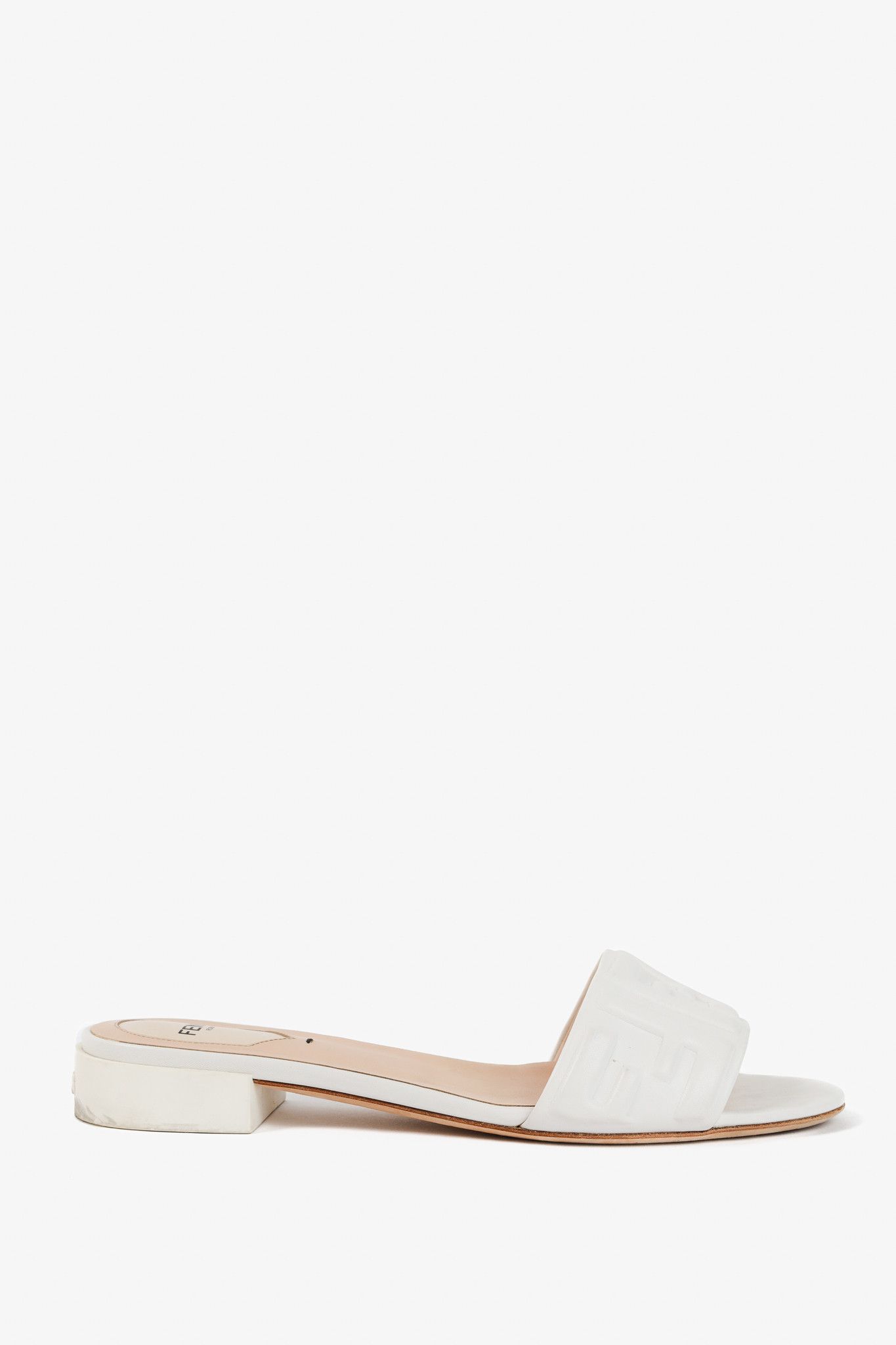 Fendi Fendi White FF-Embossed Leather Mules Size US 9 / IT 39 - 2 Thumbnail