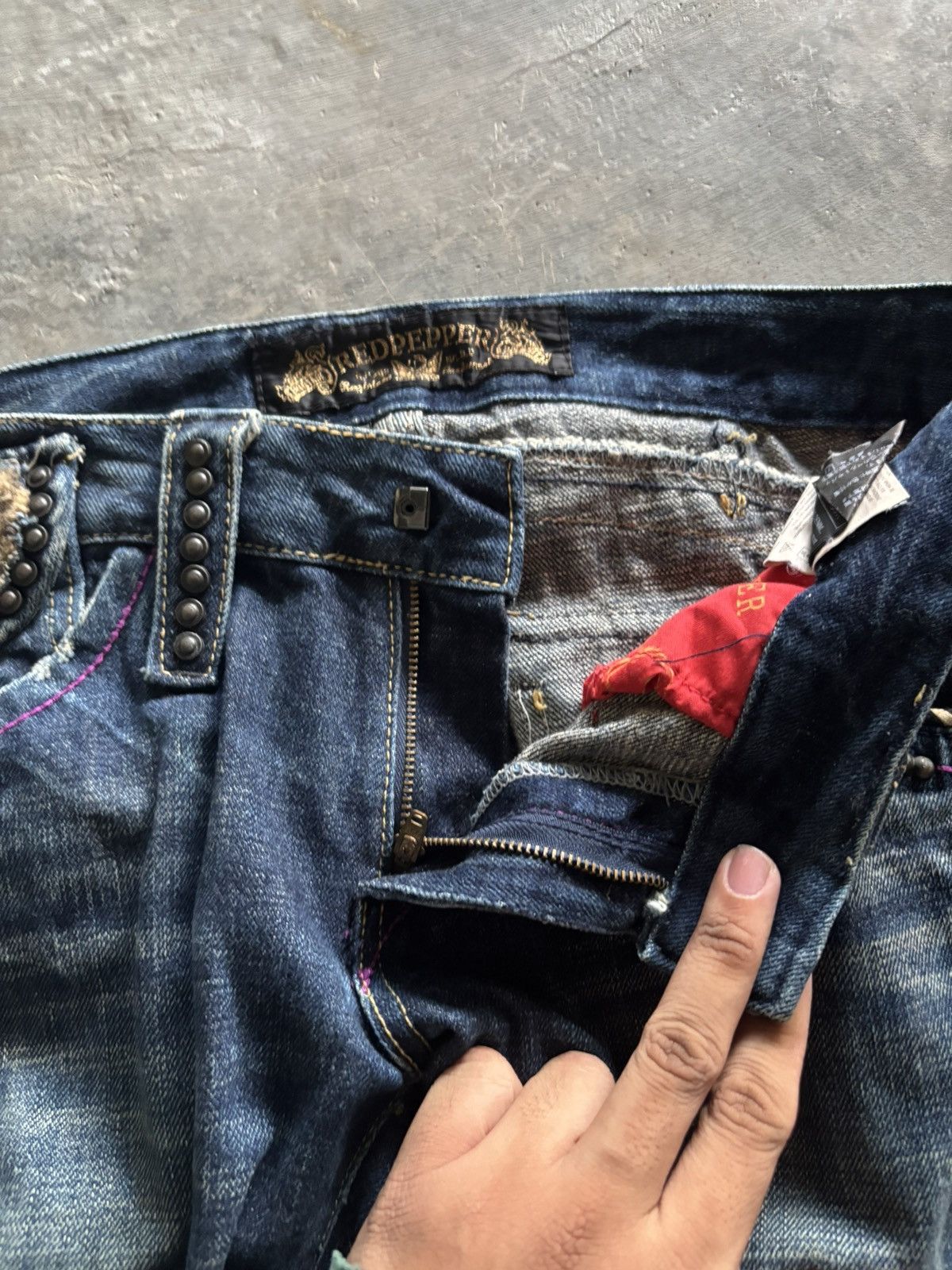 If Six Was Nine RED PEPPER JEANS leopard fur backpocket wing punk grunge Size US 32 / EU 48 - 4 Thumbnail