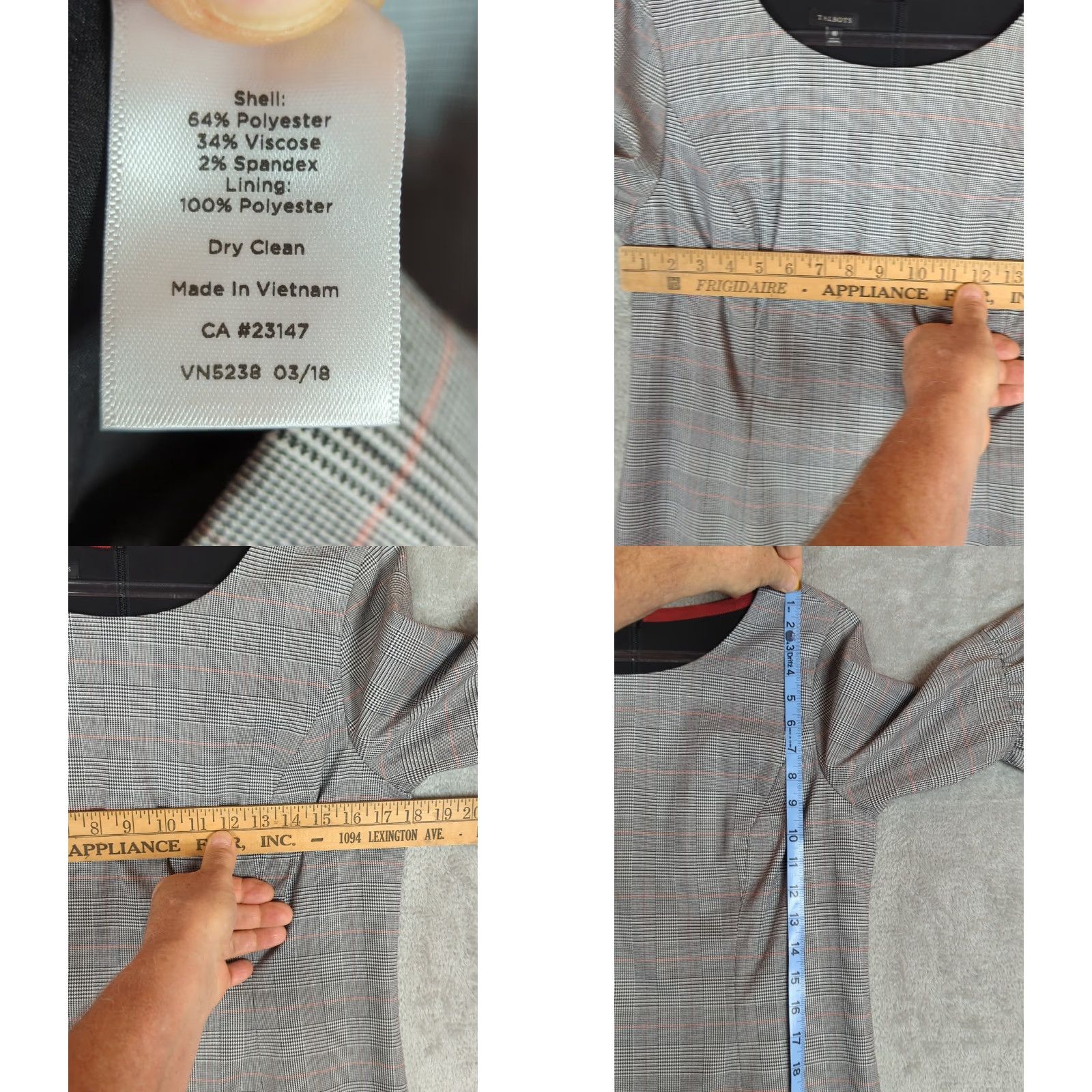 Talbots Talbots Glen Plaid Sheath Dress 10 Black Multi Bell Sleeve Knee Length Crew Neck Zipper Tweed Polyester Size L / US 10 / IT 46 - 8 Thumbnail
