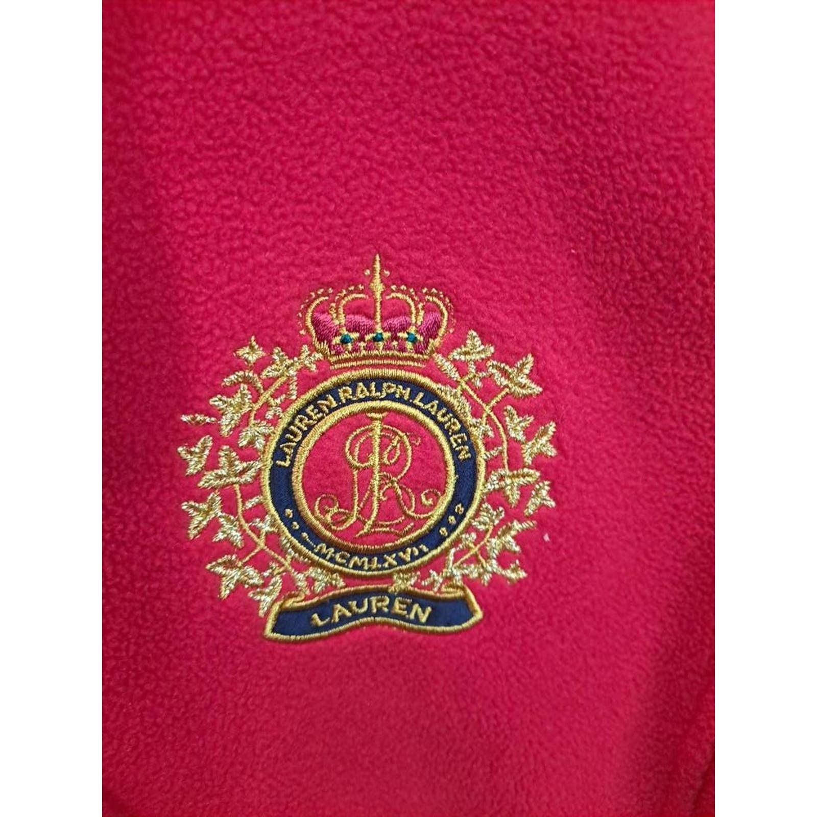 Lauren Ralph Lauren Lauren‎ Ralph Lauren Red Full Zip Fleece with Crest Size L / US 10 / IT 46 - 2 Thumbnail