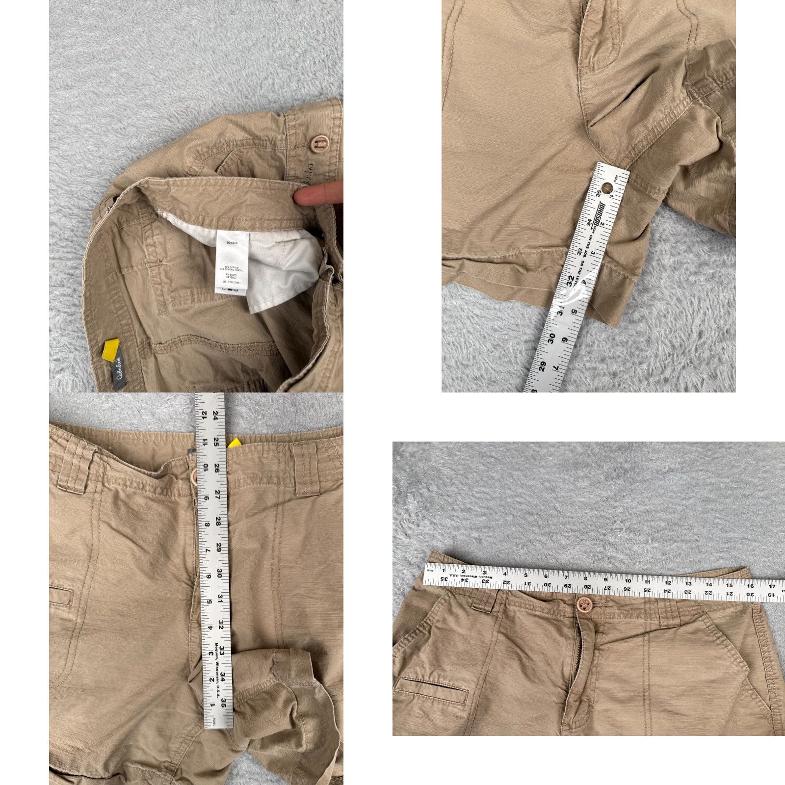 Vintage Cabela's Shorts Women 10 Beige Cargo Cotton Blend Hiking Camping Casual 32x5 Cargo Pocket Elastic Waist Flat Front Size 32" / US 10 / IT 46 - 8 Thumbnail
