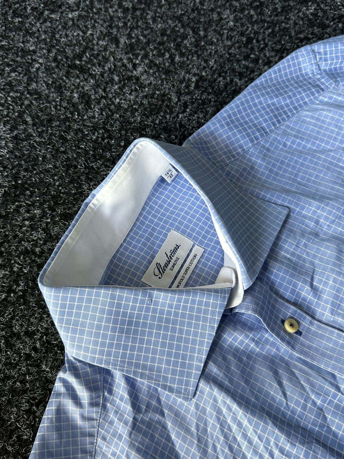 Designer × Strenstroms × Vintage Strenstroms Men 16 1/2 42 M Casual Shirt flannel white-blue Size US L / EU 52-54 / 3 - 11 Thumbnail