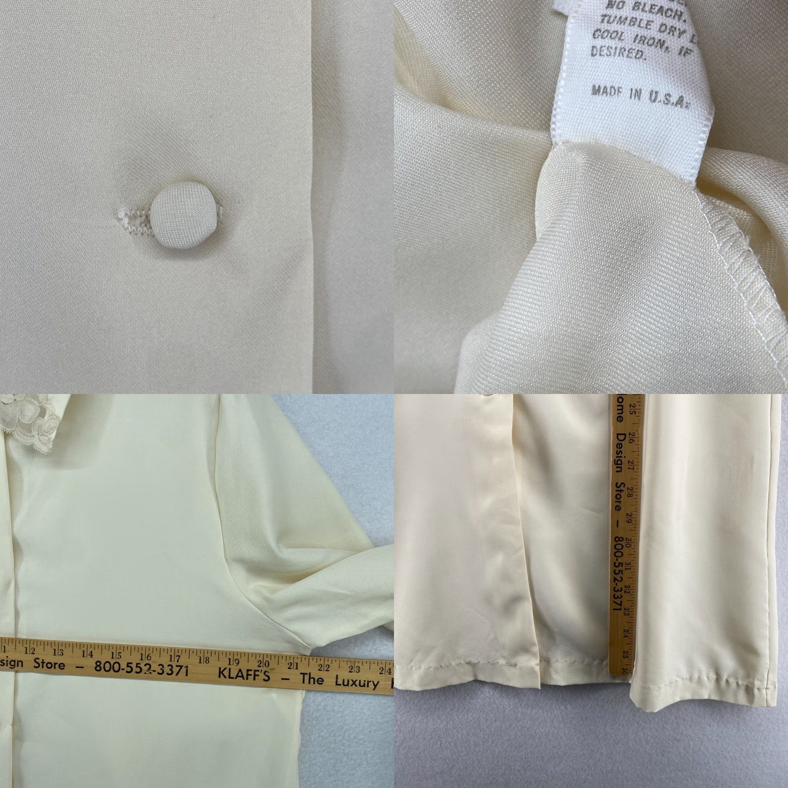 VINTAGE GOSSARD ARTEMIS Nightgown M Lace Trim Button Up Long Sleeve Ivory USA Gown Womens