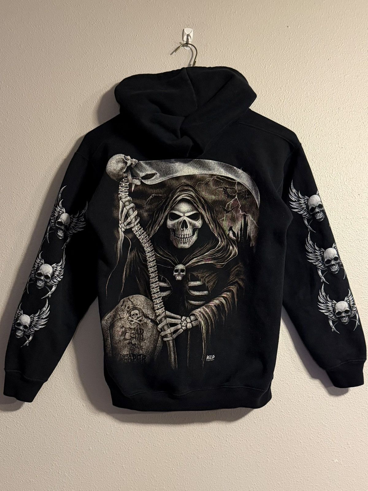 Vintage vtg y2k grim reaper skull zip up hoodie w/ sleeve hits Size US M / EU 48-50 / 2 - 2 Thumbnail