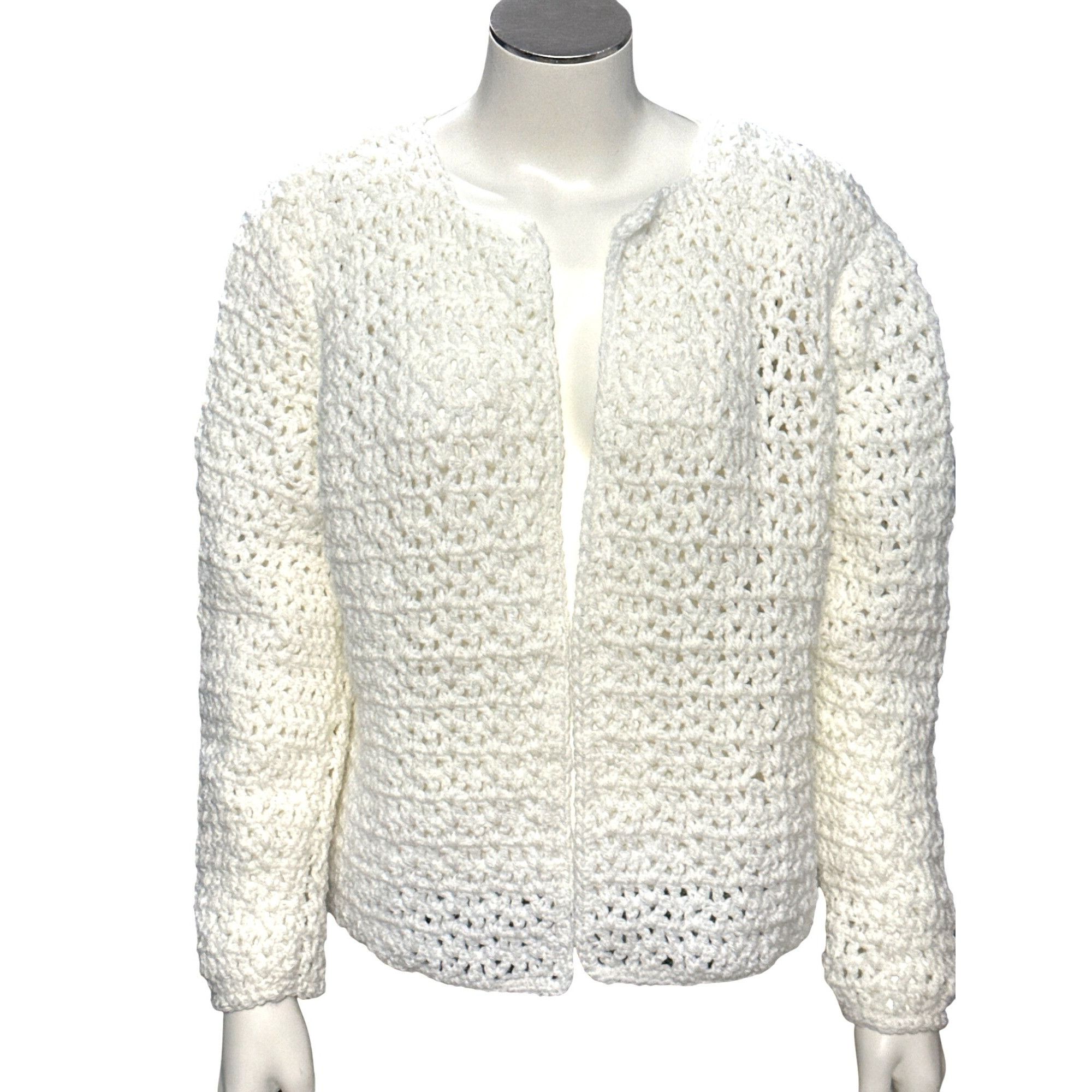Other CCC Handmade White Crochet Cardigan Sweater Long Sleeve Open Size M / US 6-8 / IT 42-44 - 1 Thumbnail