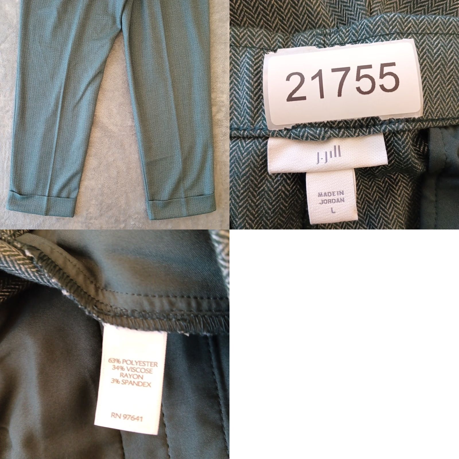 J. Jill J. Jill Pants Womens Large Green Herringbone Cuffed Pull On Pockets Ankle Straight Vintage No Size 36" / US 14 / IT 50 - 8 Thumbnail
