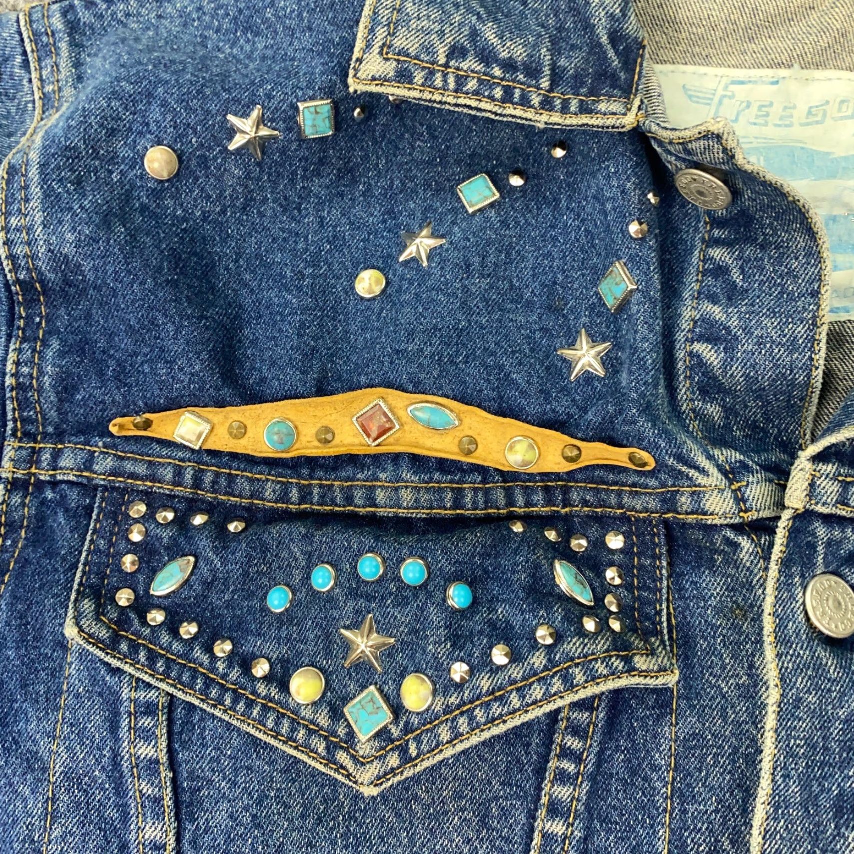Denime VINTAGE freego Jacket Womens M Blue Rodeo Southwestern 90s Aztec Western Beaded Studded Collared Pockets Denim Size M / US 6-8 / IT 42-44 - 6 Thumbnail
