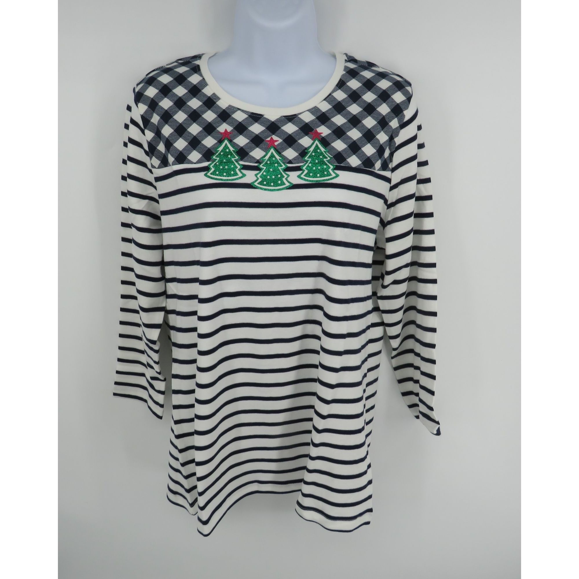 Other Kim Rogers Women's Striped Plaid Christmas Tree Top Small NW Size S / US 4 / IT 40 - 1 Thumbnail