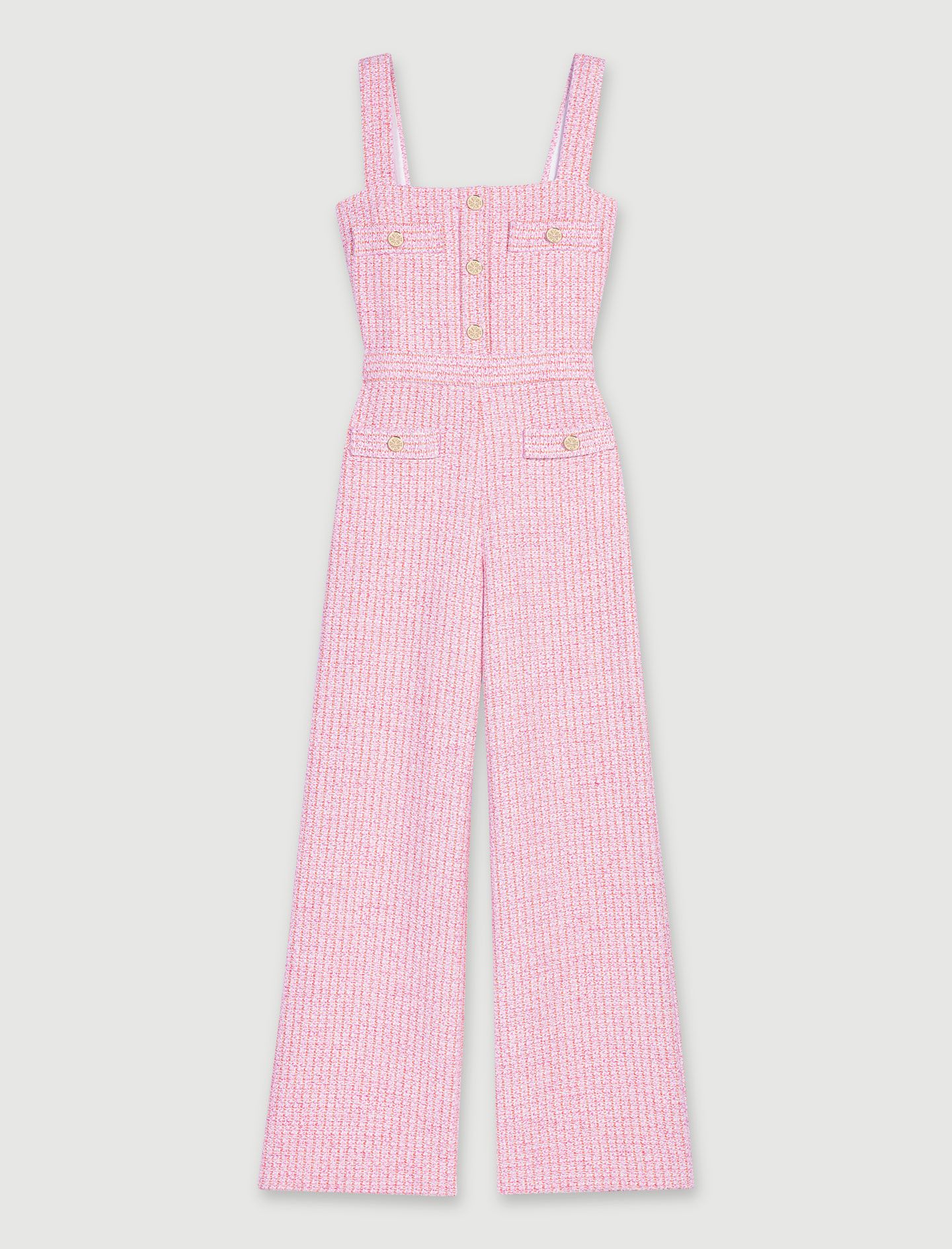 Maje Pink Orange Tweed Jumpsuit Size 26" / US 2 / IT 38 - 4 Thumbnail