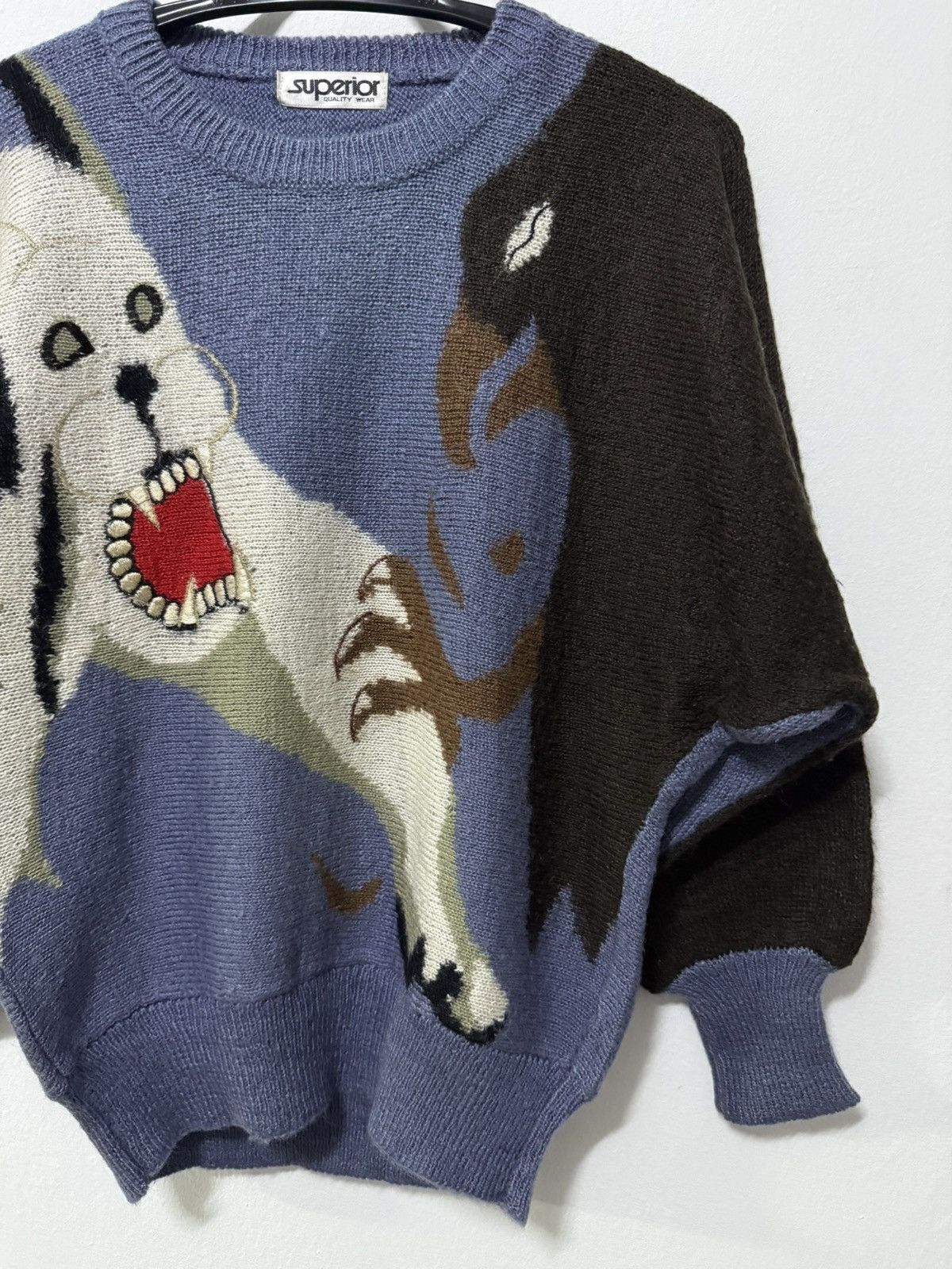 Vintage Vintage 1980s wool Knitwear Dog vs crow art Size US M / EU 48-50 / 2 - 2 Thumbnail