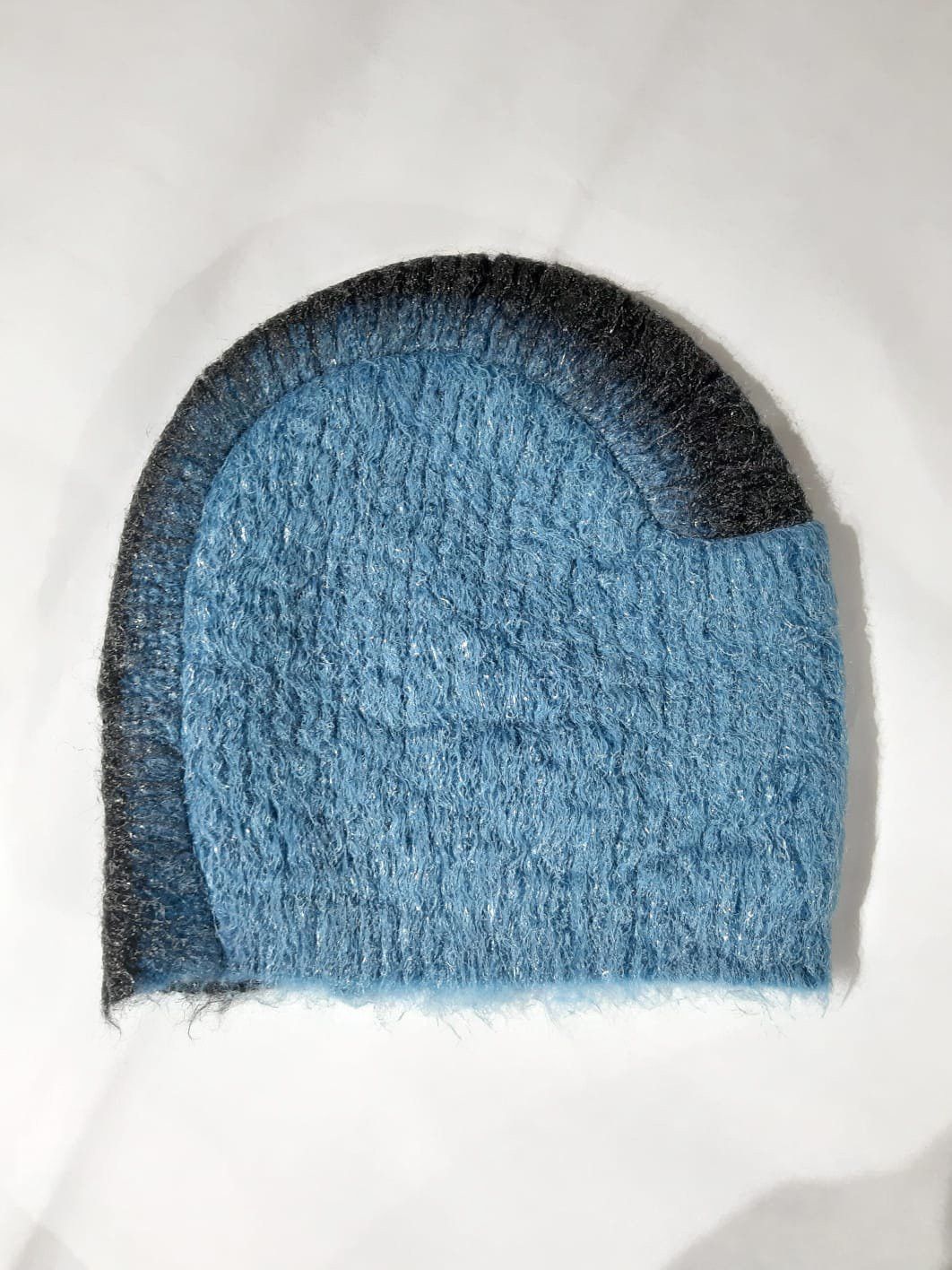 Pre-owned Prada Fw 2007 Runway Blue Mohawk Mohair Beanie Hat In Blue/black