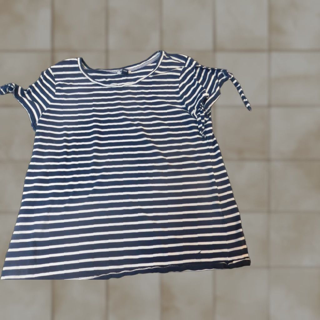 Nautica Nautica Womens Blouse Short Sleeve Round Neck Striped Blue 100% Cotton Regular Small Casual Size S / US 4 / IT 40 - 1 Thumbnail