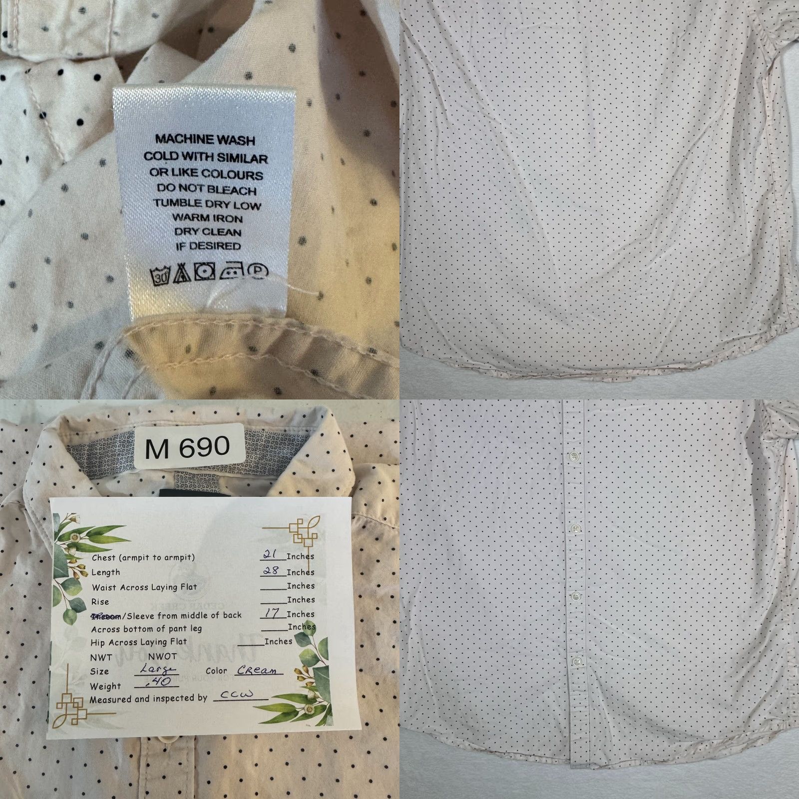 Vintage Cactus Man Shirt Men Cream Polka Dot Short Sleeve Slim Button-Down L Mens Size US L / EU 52-54 / 3 - 8 Thumbnail