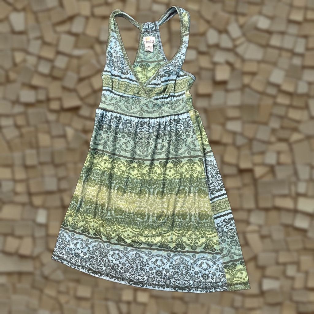 Vintage Mudd dress Women's XS Green Blue Floral Above Knee Sleeveless Dress Length Short Fit & Flare Womens XS Floral Above Knee Blue Green Mudd dress Size XS / US 0-2 / IT 36-38 - 1 Thumbnail